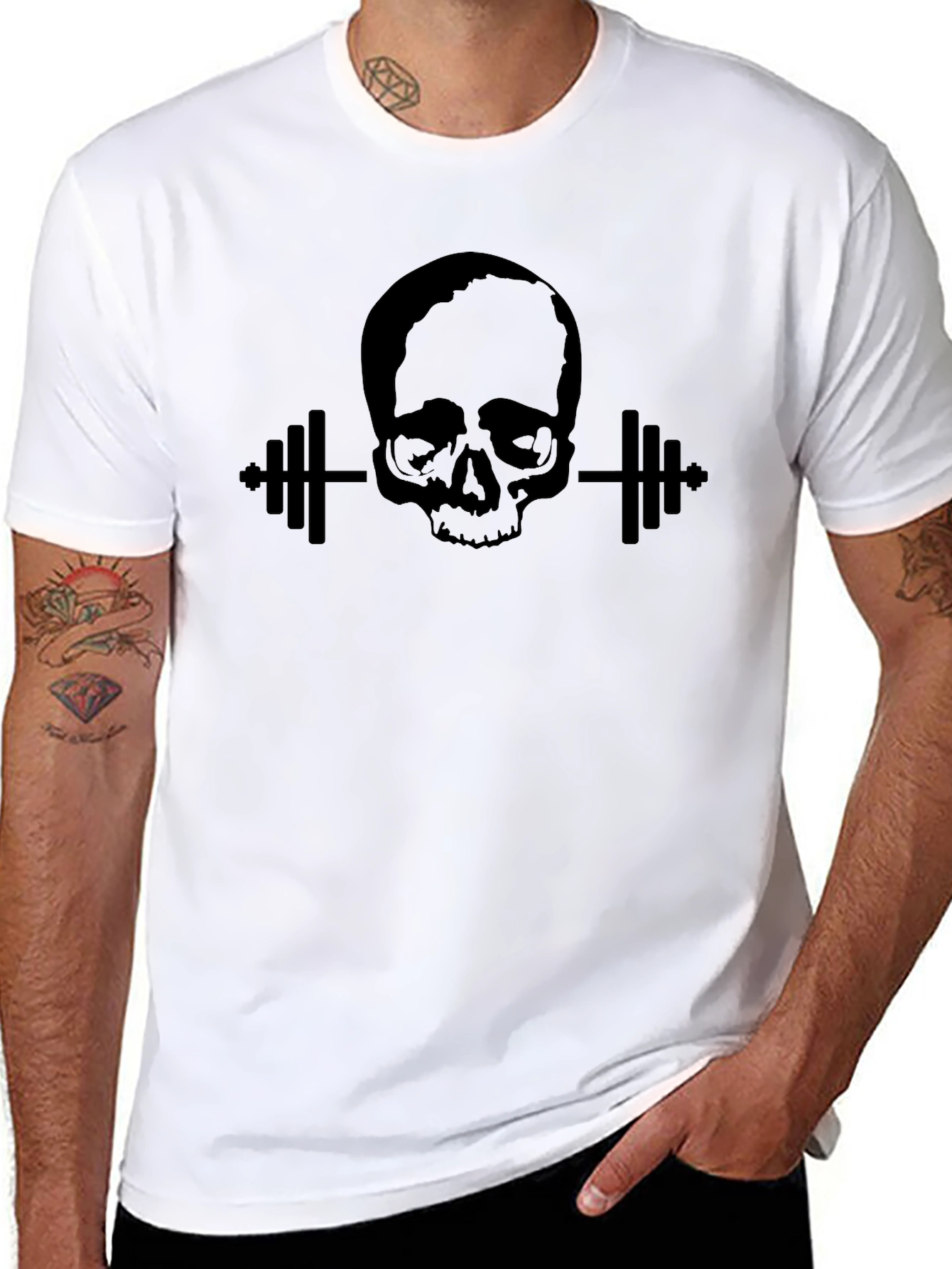Skull Barbell Graphic T-Shirt - Black Gym Fitness Tee