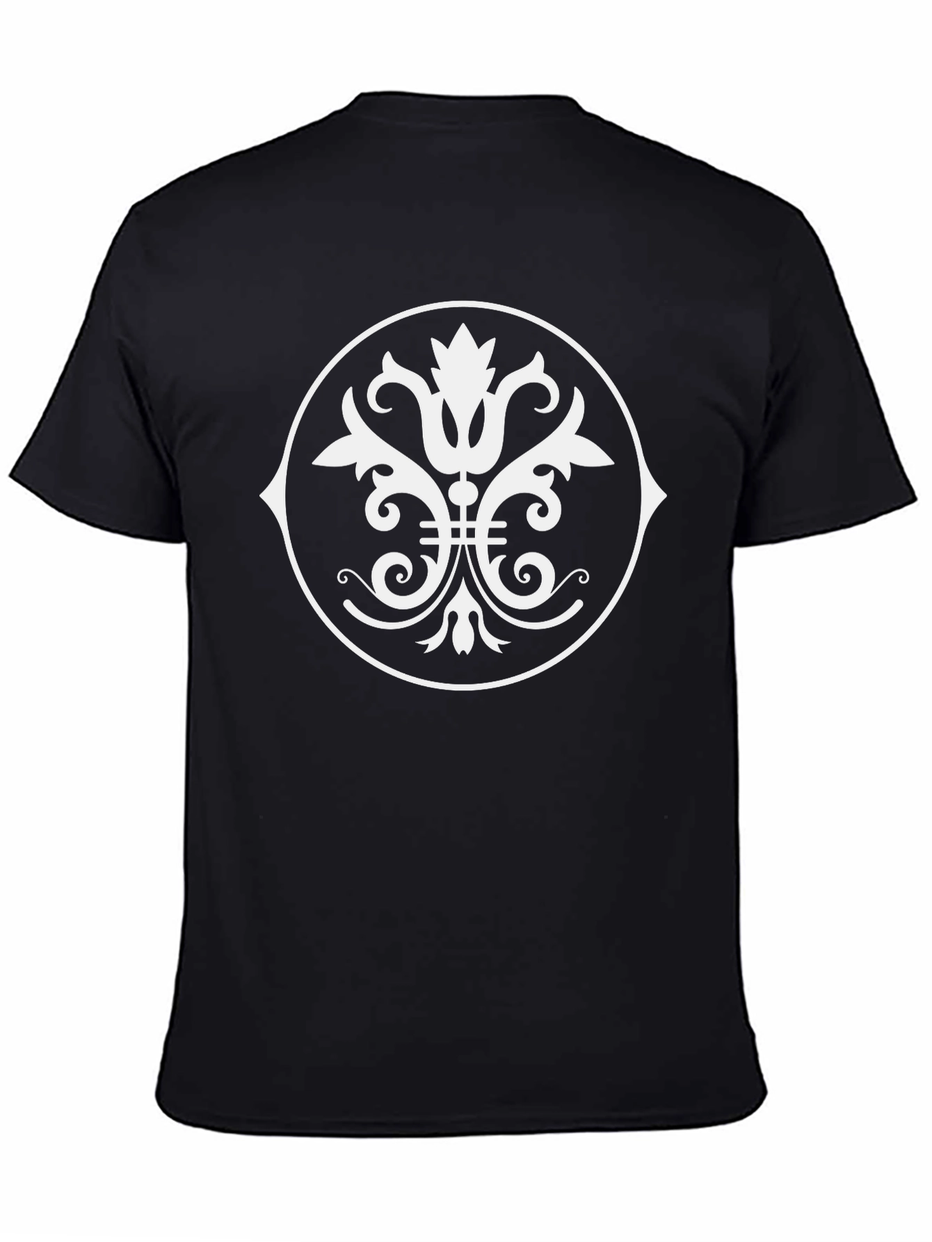 Black T-Shirt with White Ornamental Circle Design