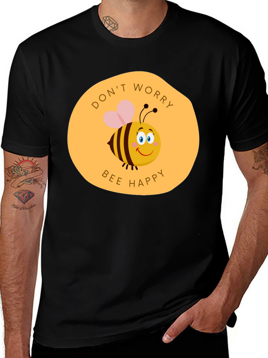 Dont Worry Bee Happy Graphic Tee - Black Cotton Blend