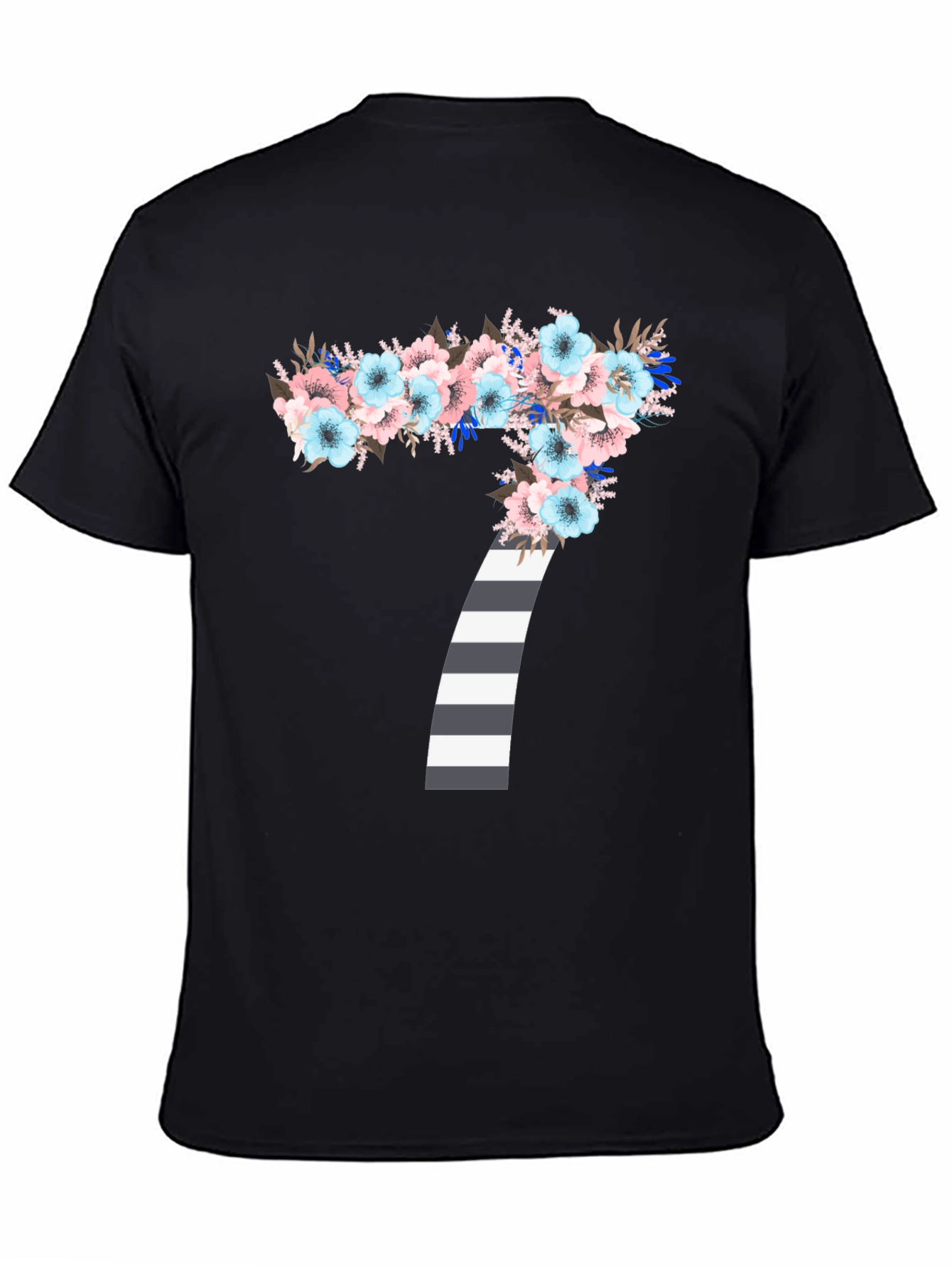 Floral Number 7 Striped Graphic Tee