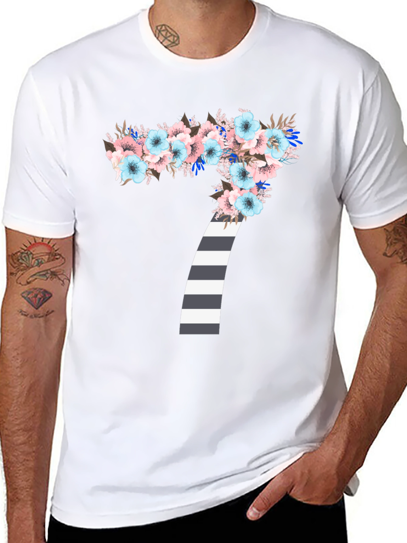 Floral Number 7 Striped Graphic Tee