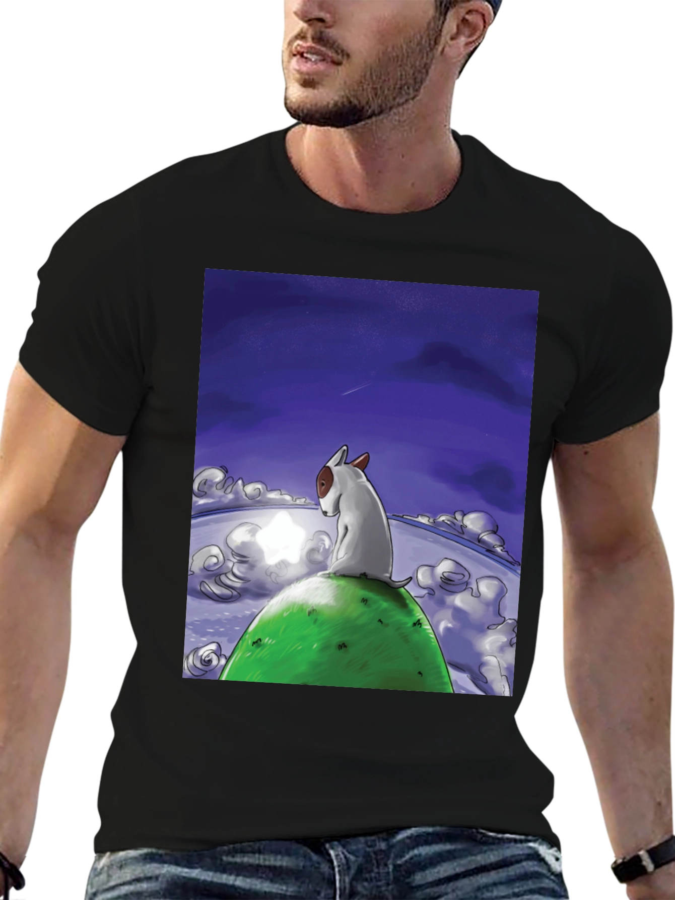 Dog Stargazing Tee - Bull Terrier Graphic Print