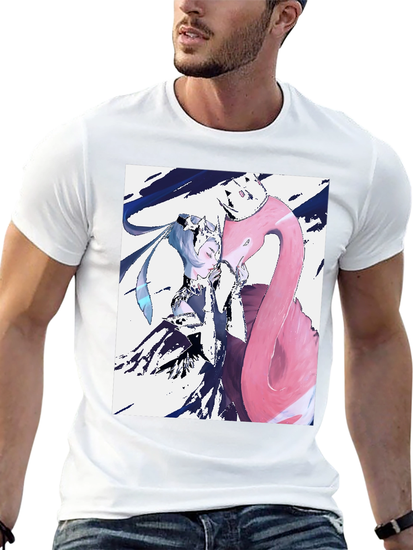 Anime Girl & Flamingo Graphic T-Shirt