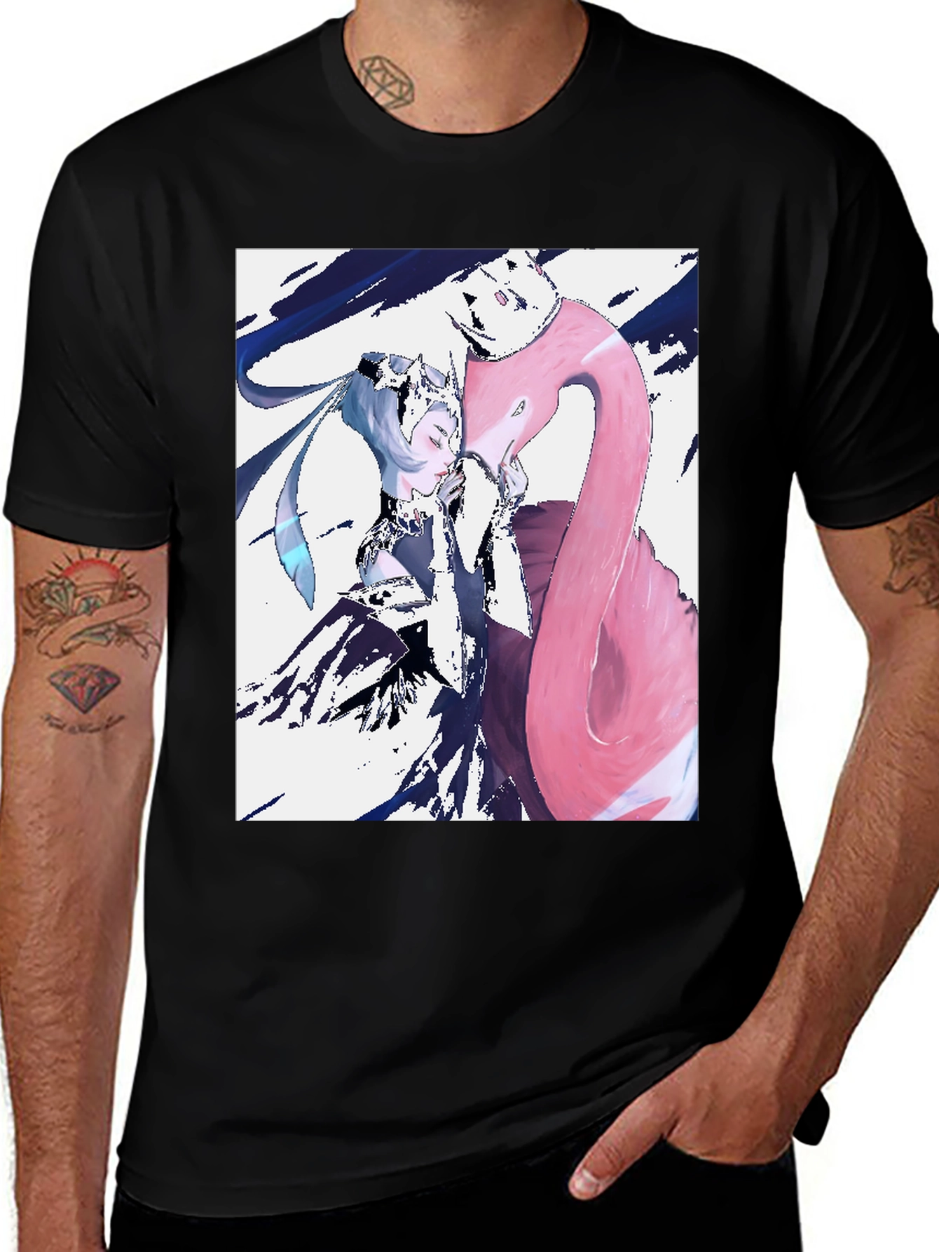 Anime Girl & Flamingo Graphic T-Shirt