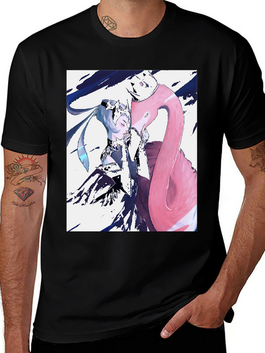 Anime Girl & Flamingo Graphic T-Shirt