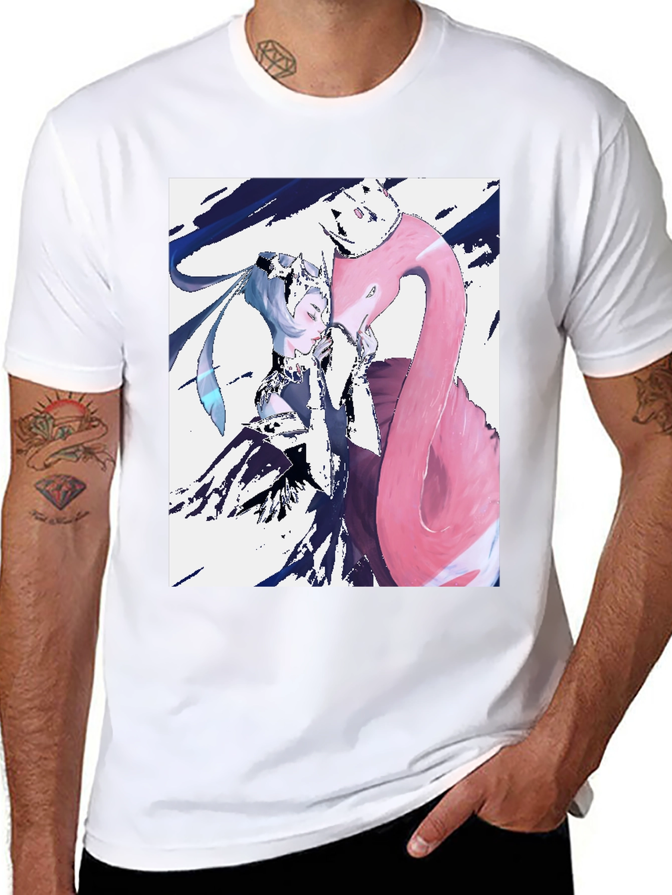 Anime Girl & Flamingo Graphic T-Shirt