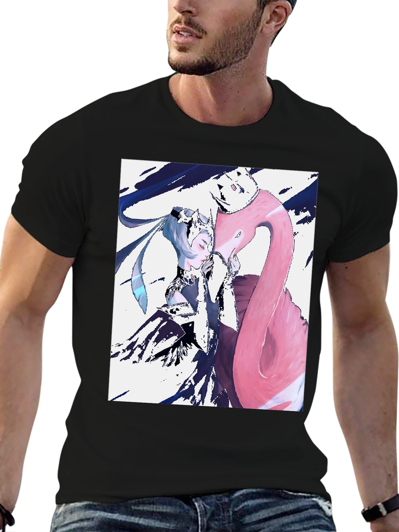 Anime Girl & Flamingo Graphic T-Shirt