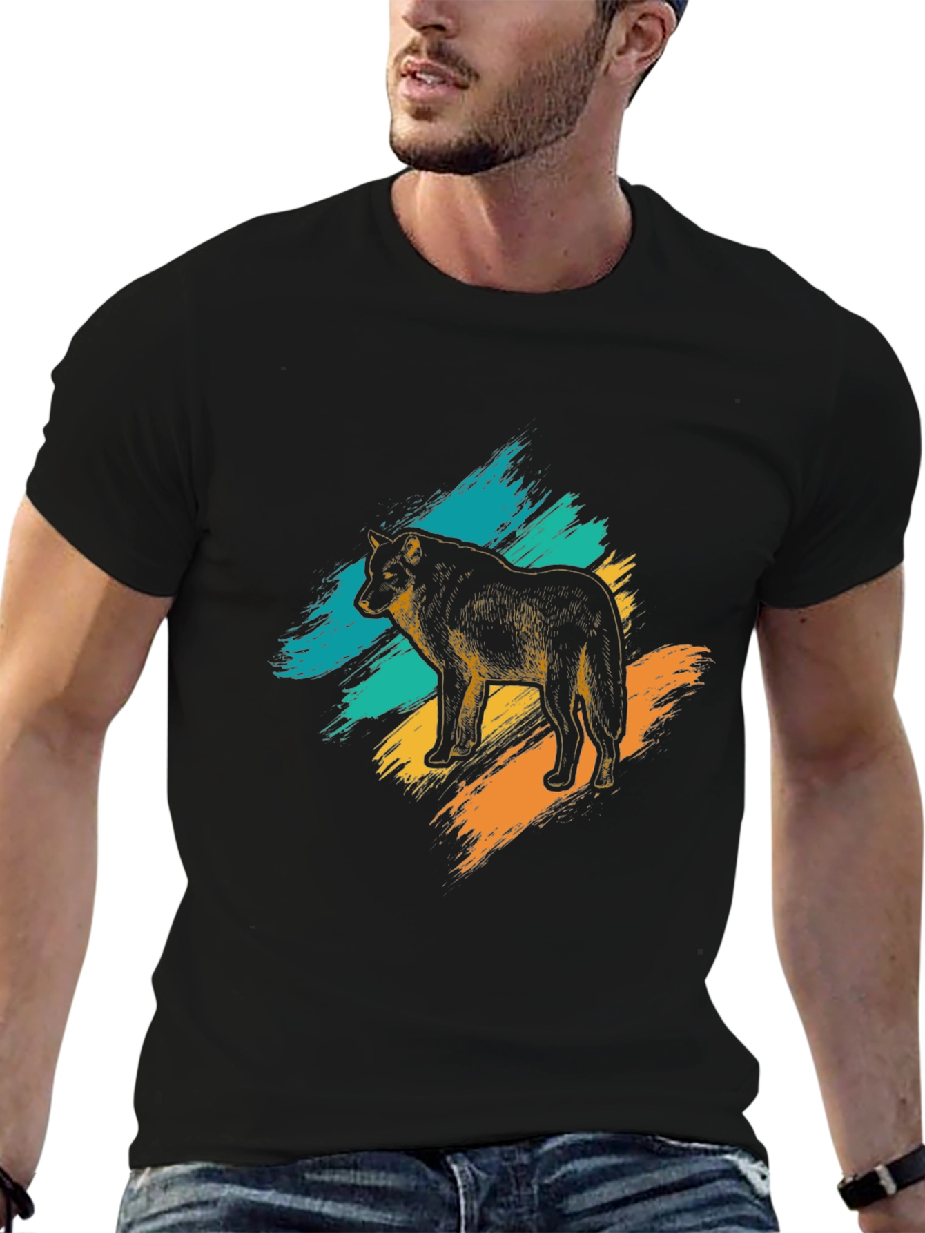 Wolf Graphic Print Mens Black T-Shirt