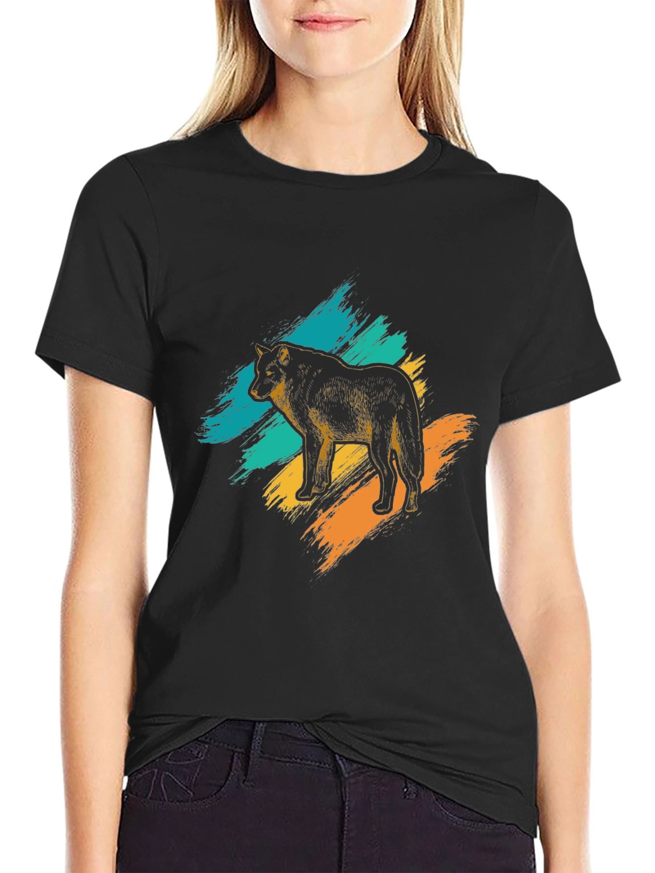Wolf Graphic Print Mens Black T-Shirt
