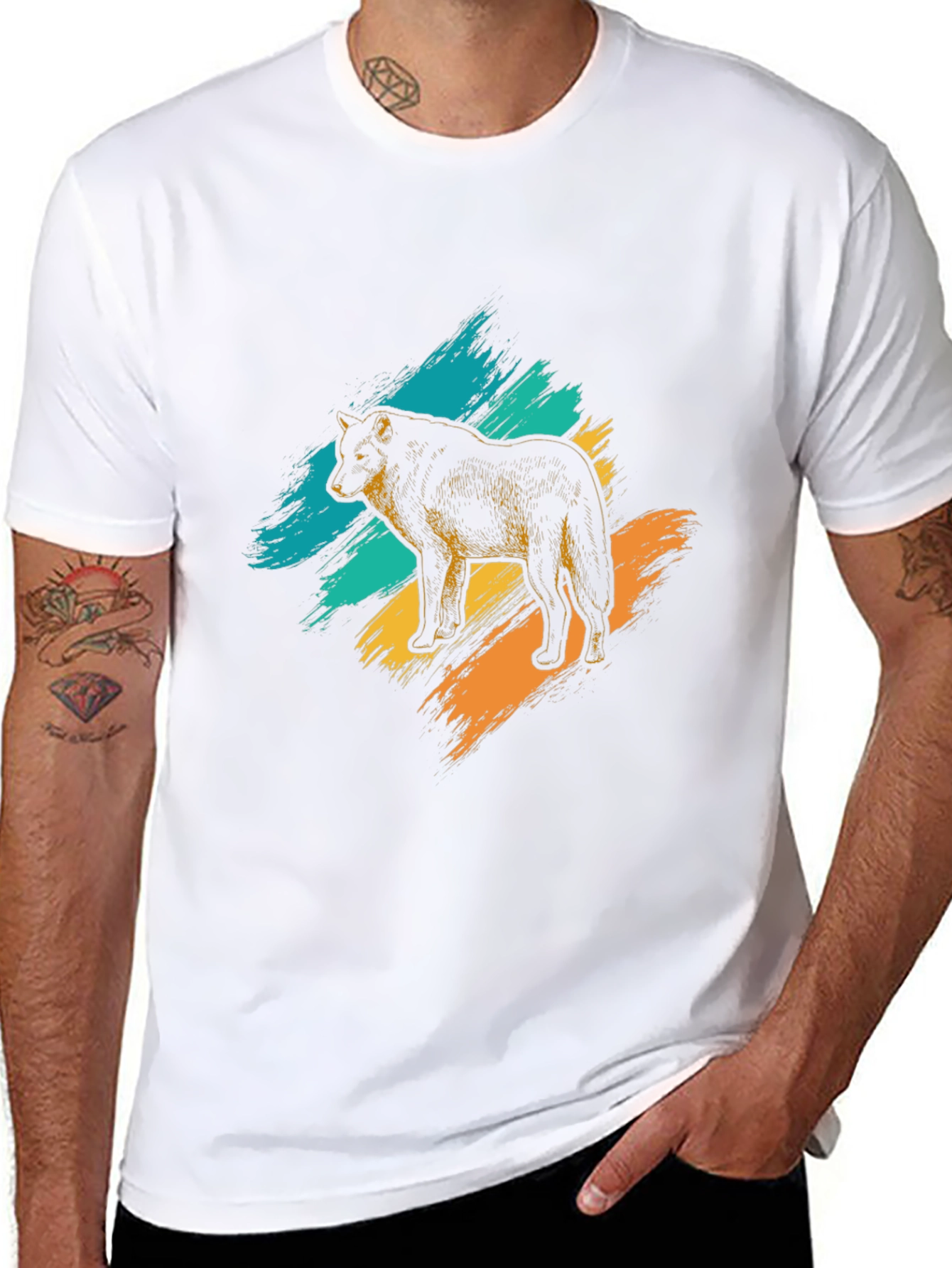 Wolf Graphic Print Mens Black T-Shirt