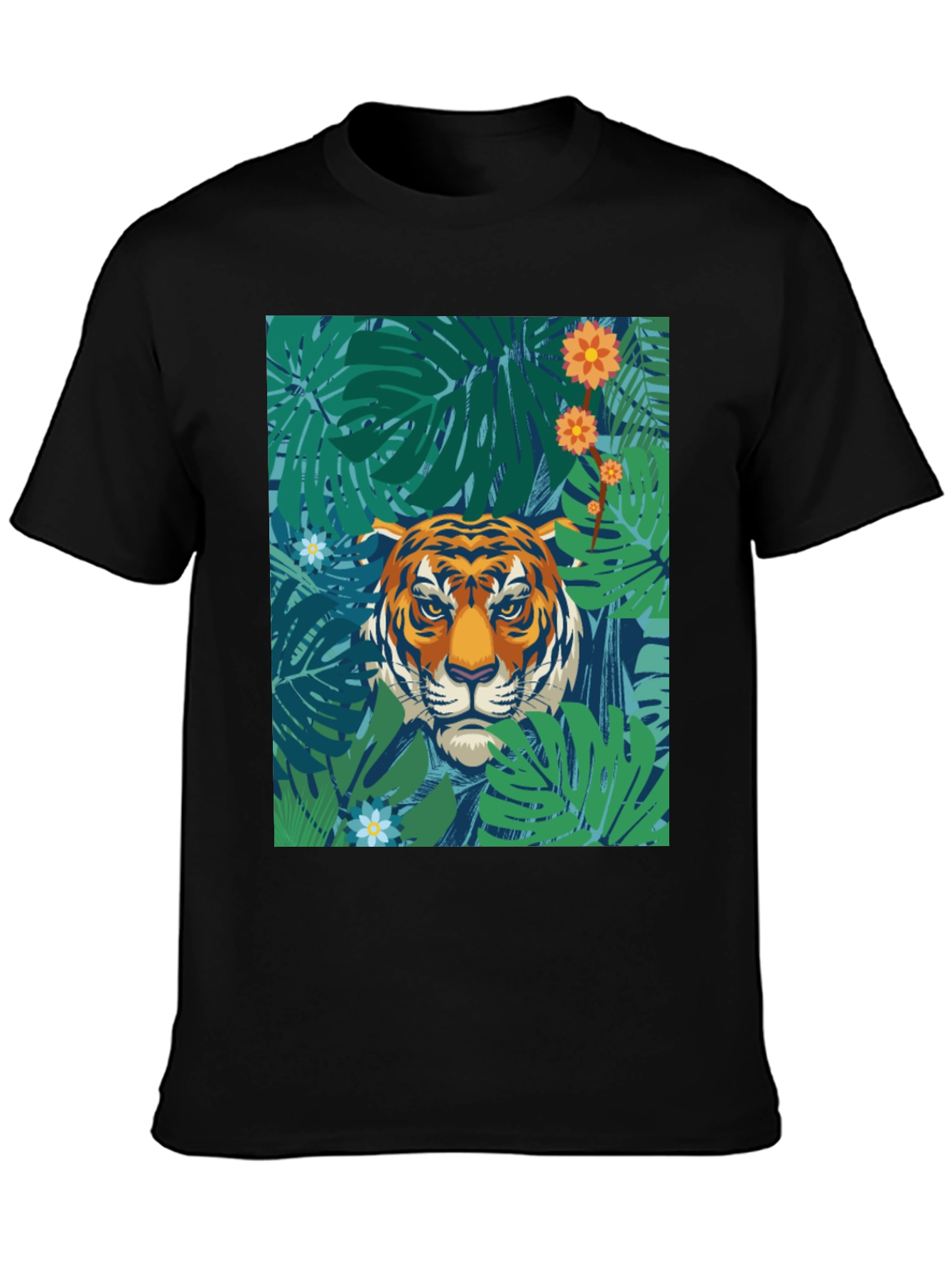 Jungle Tiger Graphic Tee - Black Cotton T-Shirt