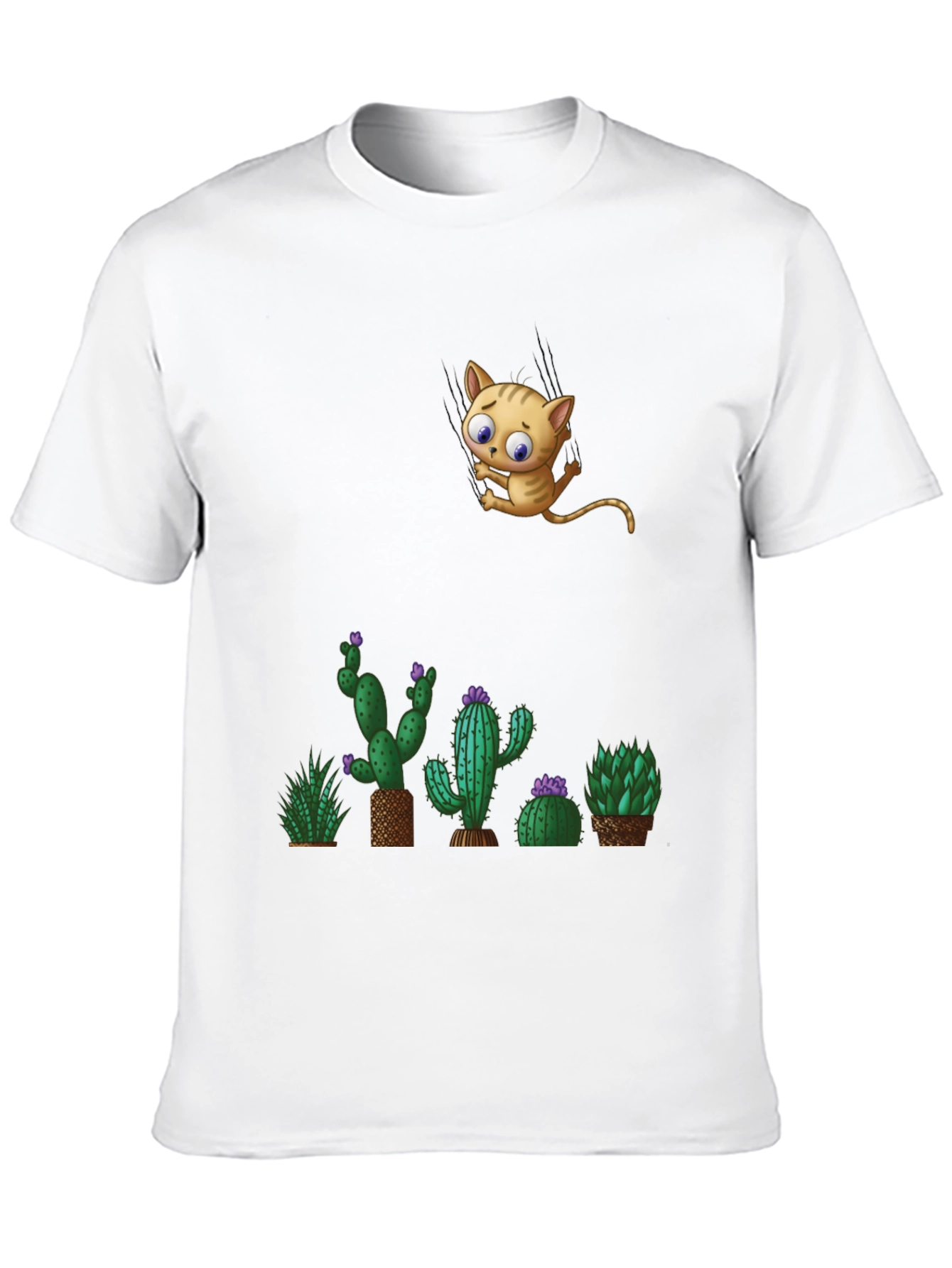 Cute Cat & Cactus T-Shirt - Unique Graphic Tee