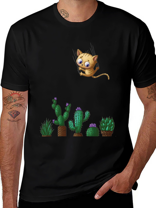 Cute Cat & Cactus T-Shirt - Unique Graphic Tee