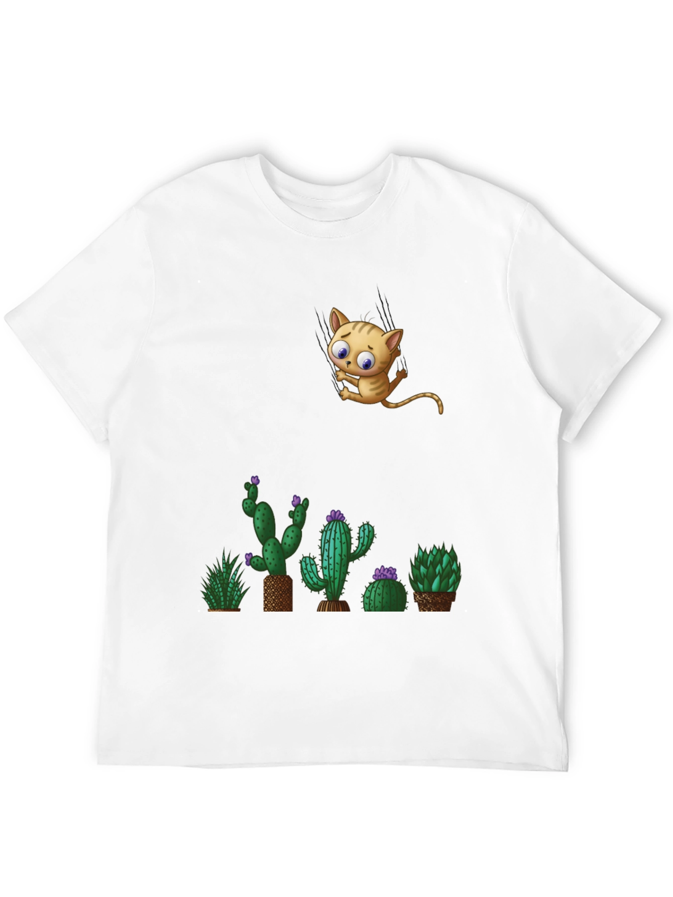 Cute Cat & Cactus T-Shirt - Unique Graphic Tee