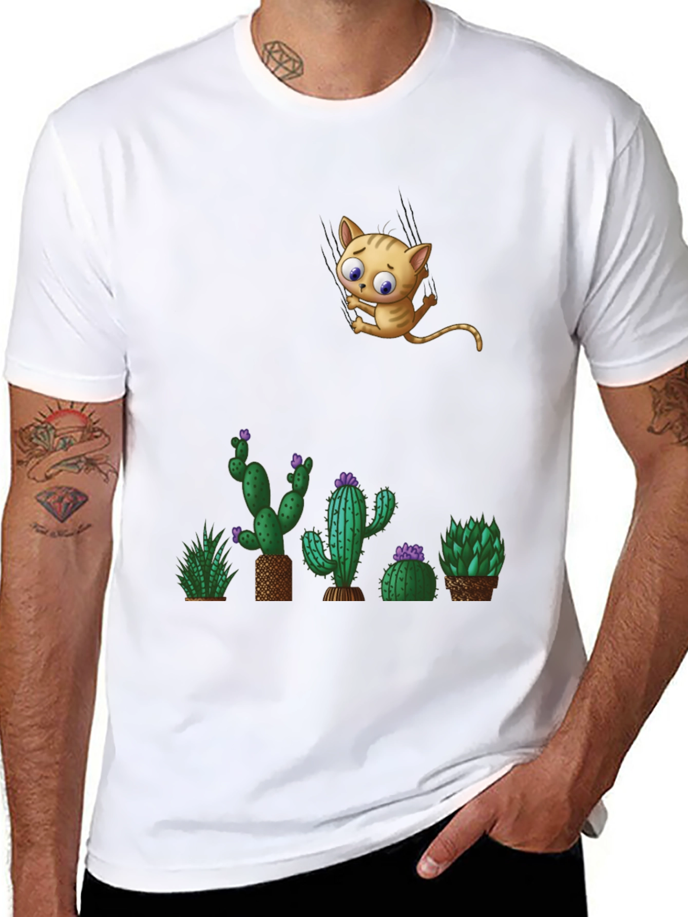 Cute Cat & Cactus T-Shirt - Unique Graphic Tee