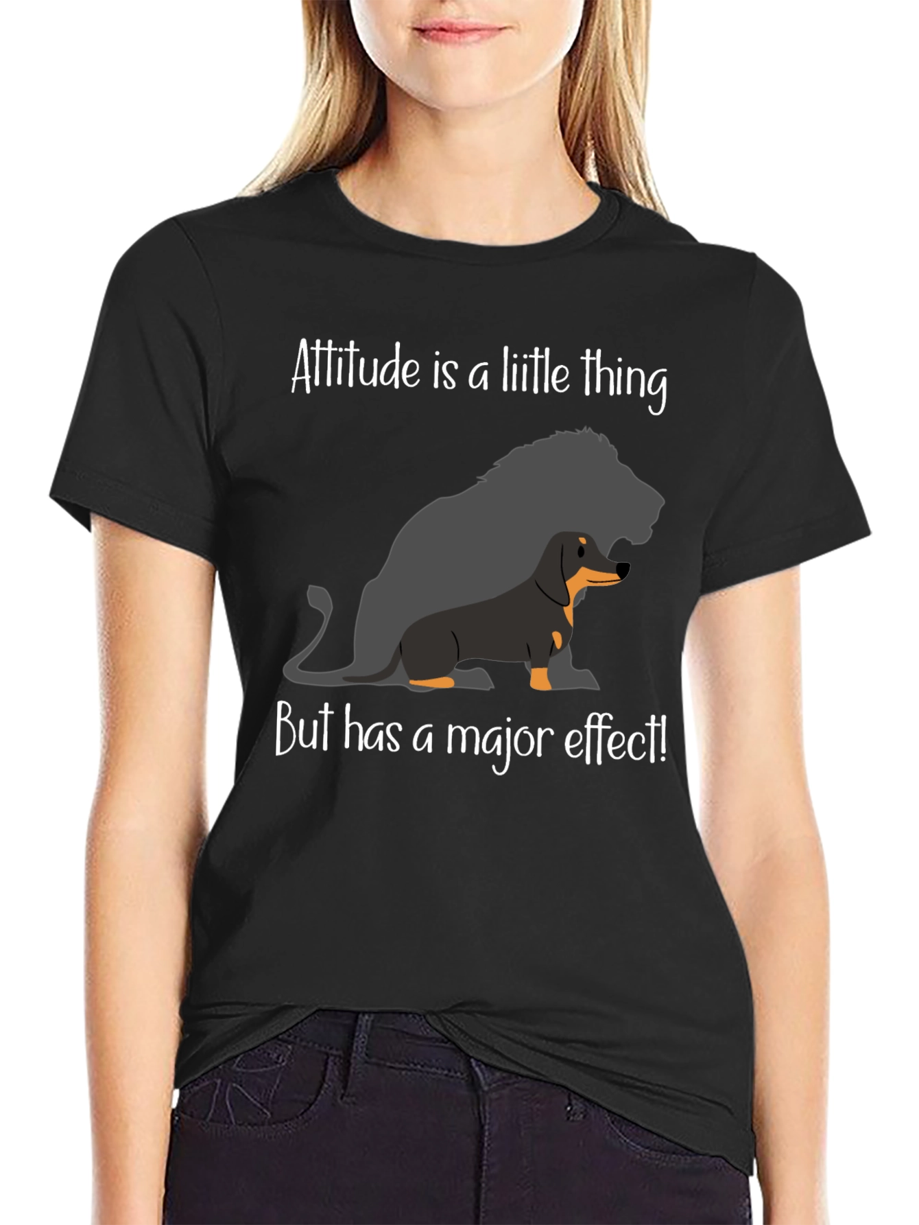 Attitude Dachshund Lion Black T-Shirt
