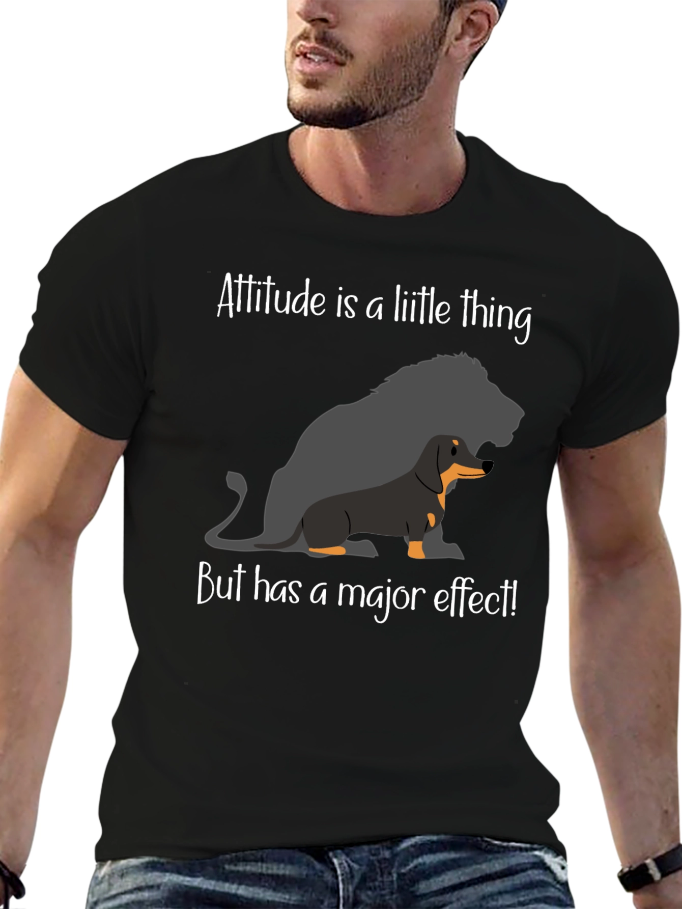 Attitude Dachshund Lion Black T-Shirt