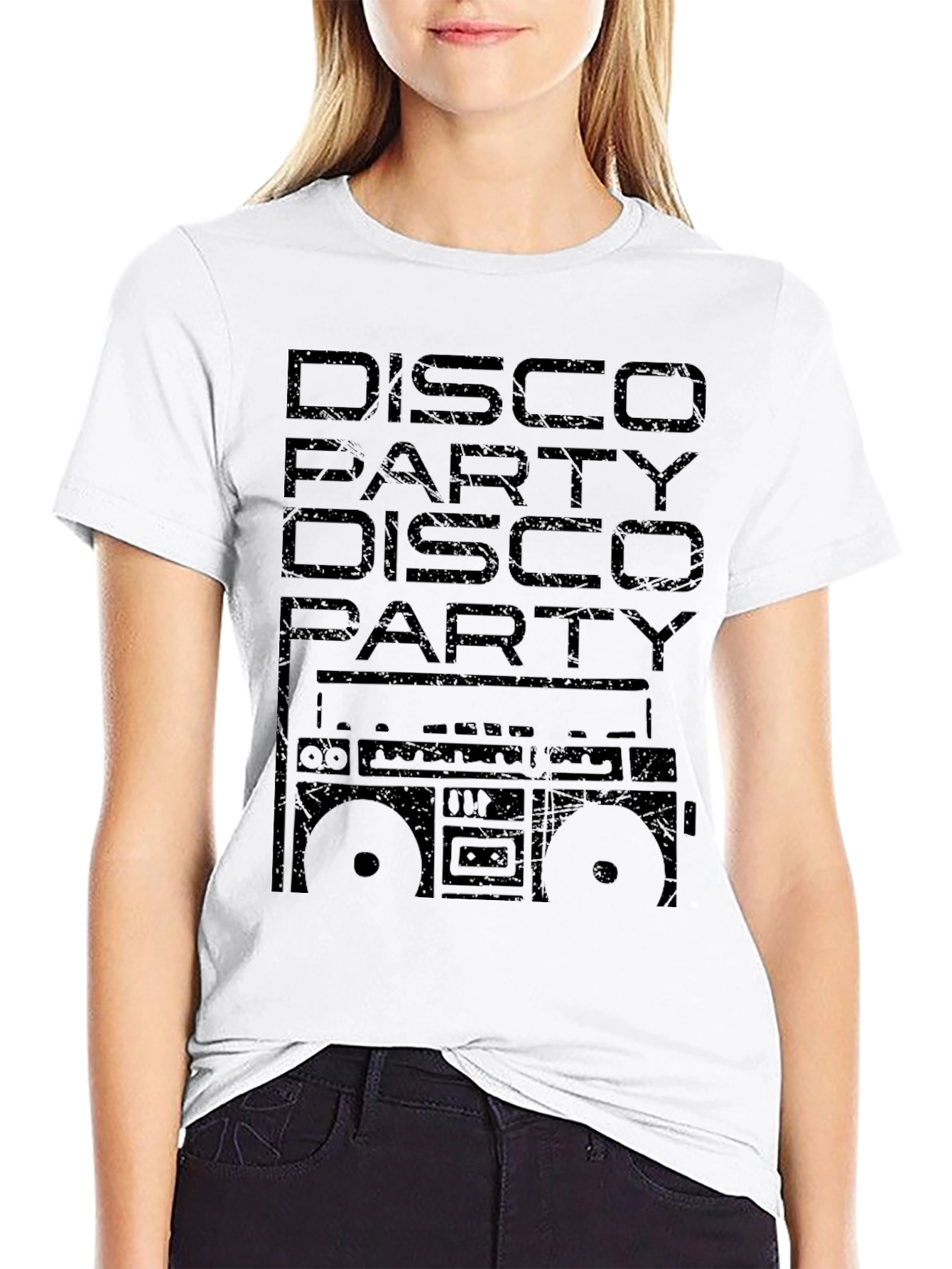 Disco Party Boombox Graphic Black T-Shirt