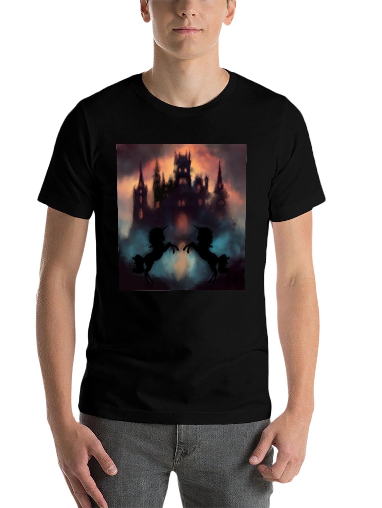 Mystical Castle Unicorn Black T-Shirt