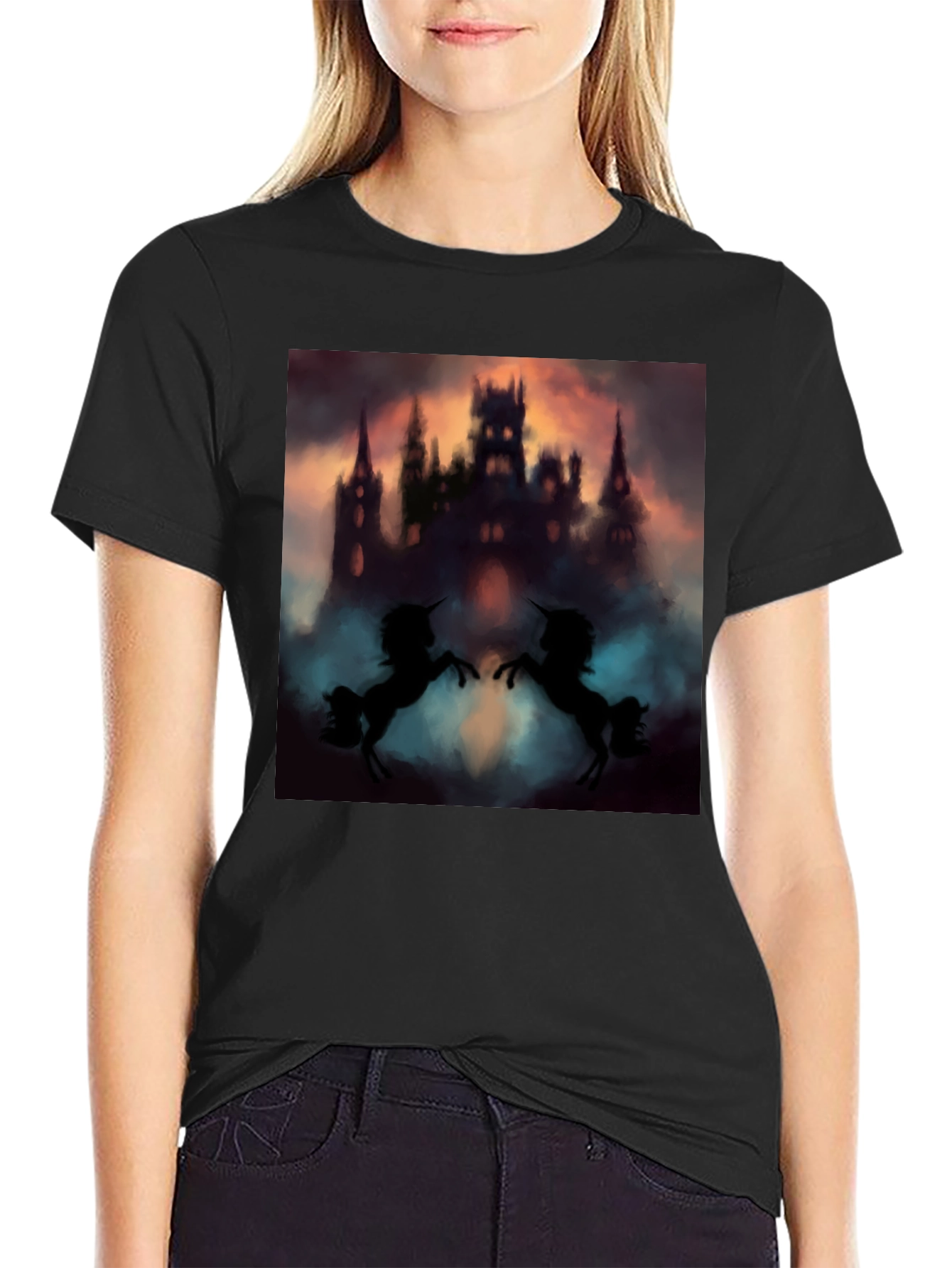 Mystical Castle Unicorn Black T-Shirt