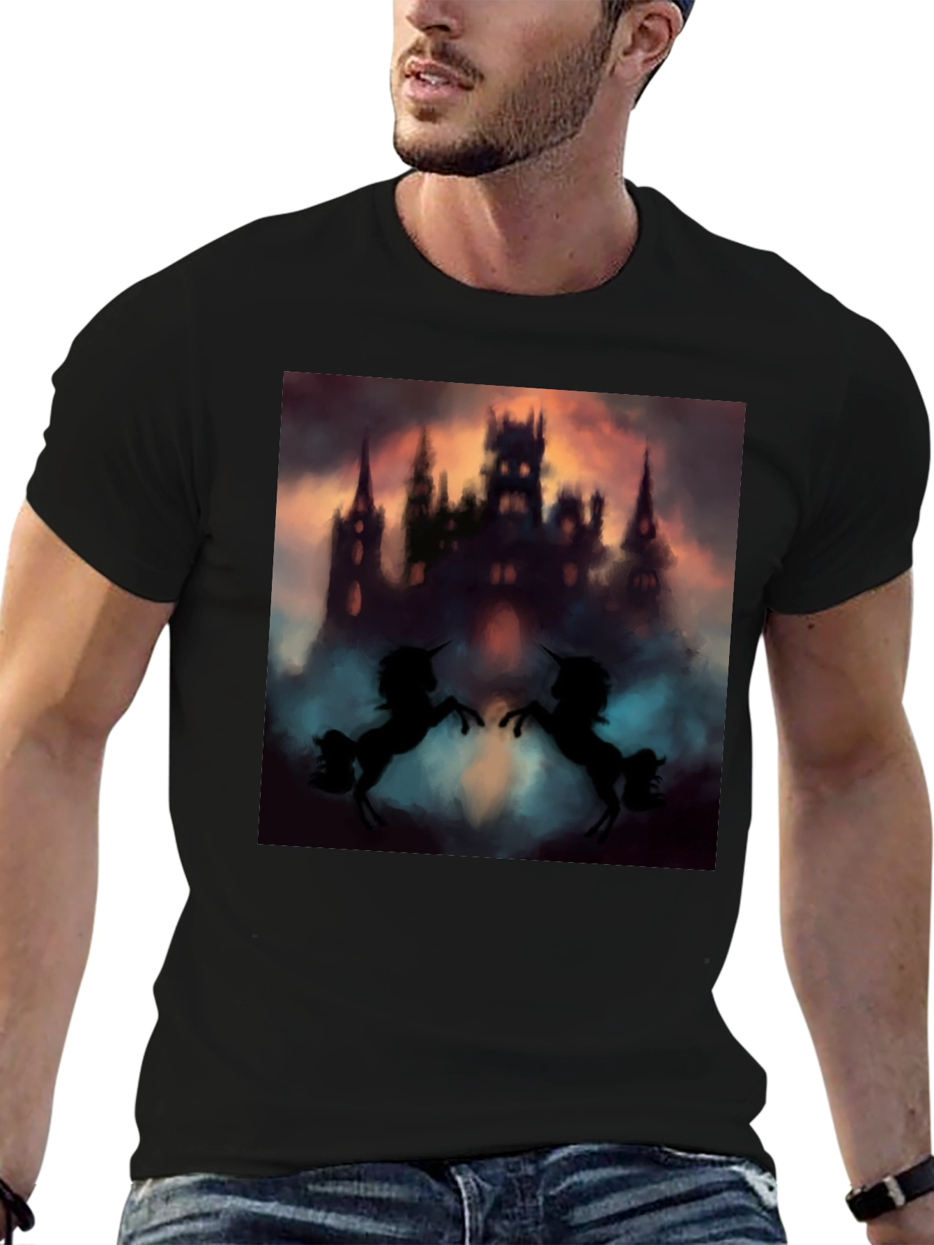 Mystical Castle Unicorn Black T-Shirt