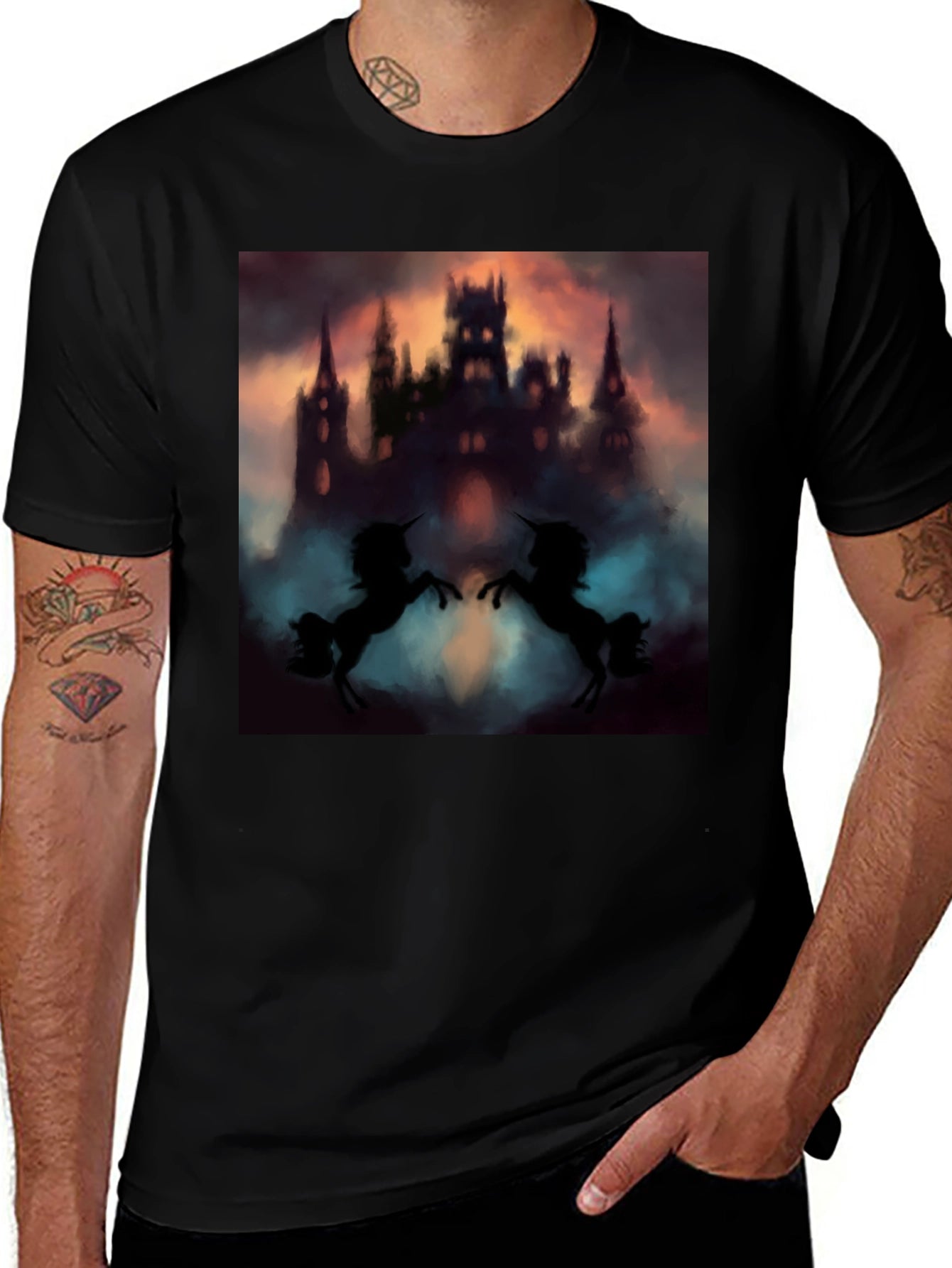 Mystical Castle Unicorn Black T-Shirt