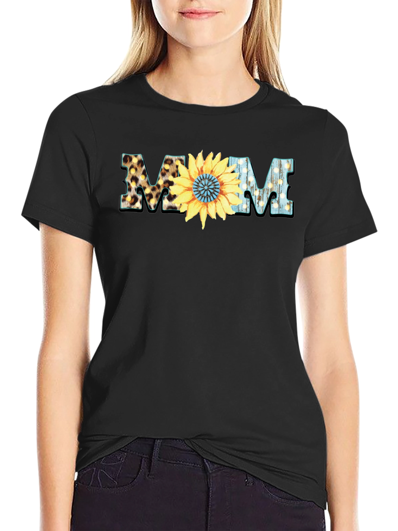 Stylish Mom Sunflower Graphic T-Shirt