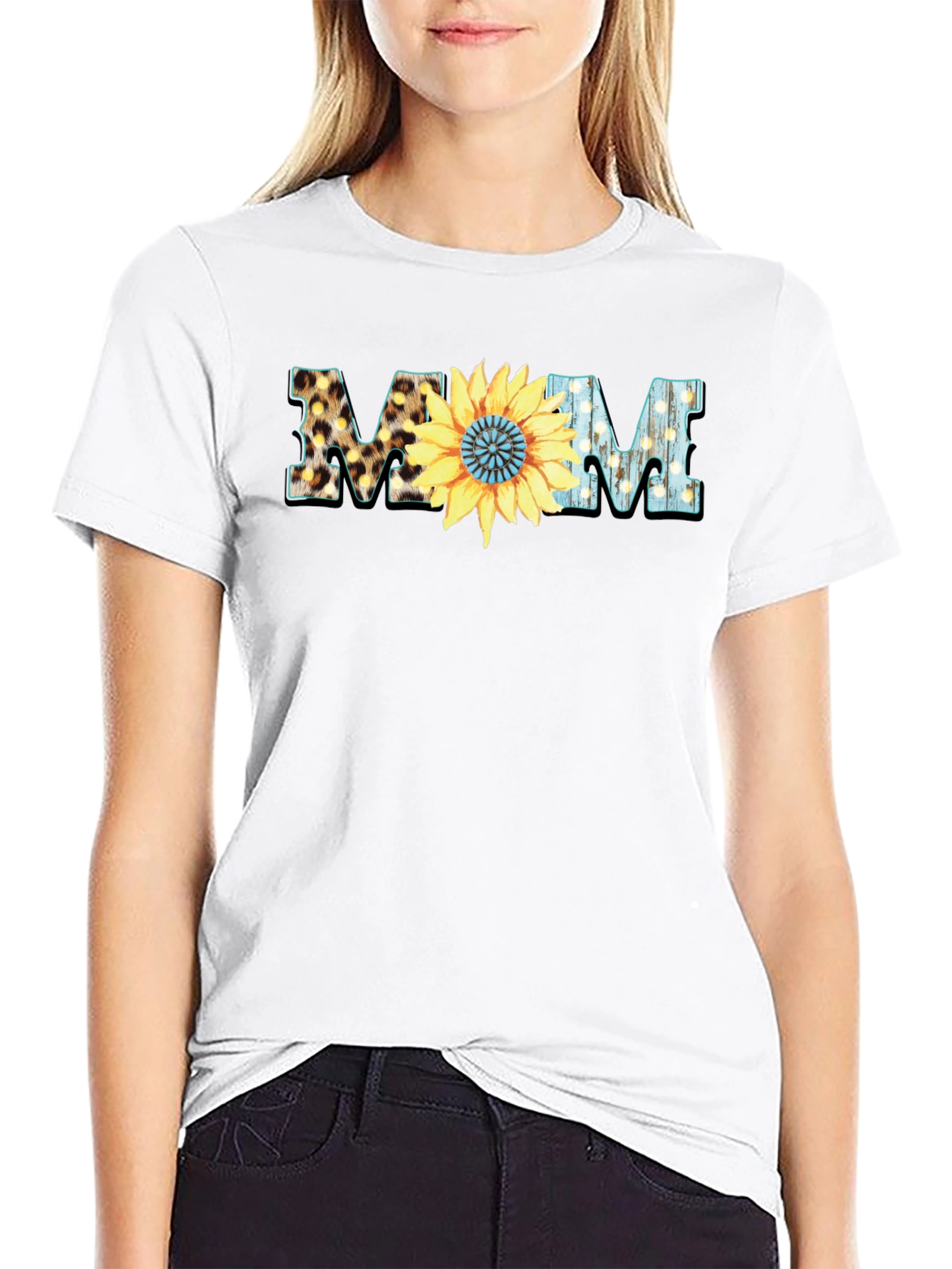 Stylish Mom Sunflower Graphic T-Shirt