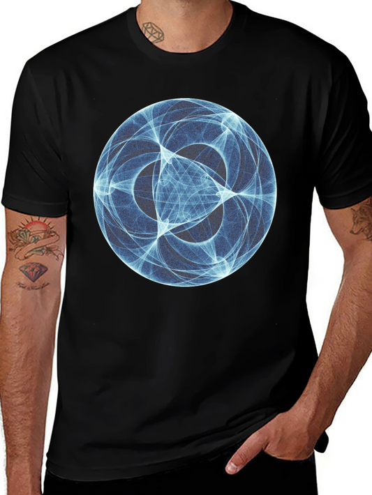 Abstract Blue Orb Graphic Black T-Shirt