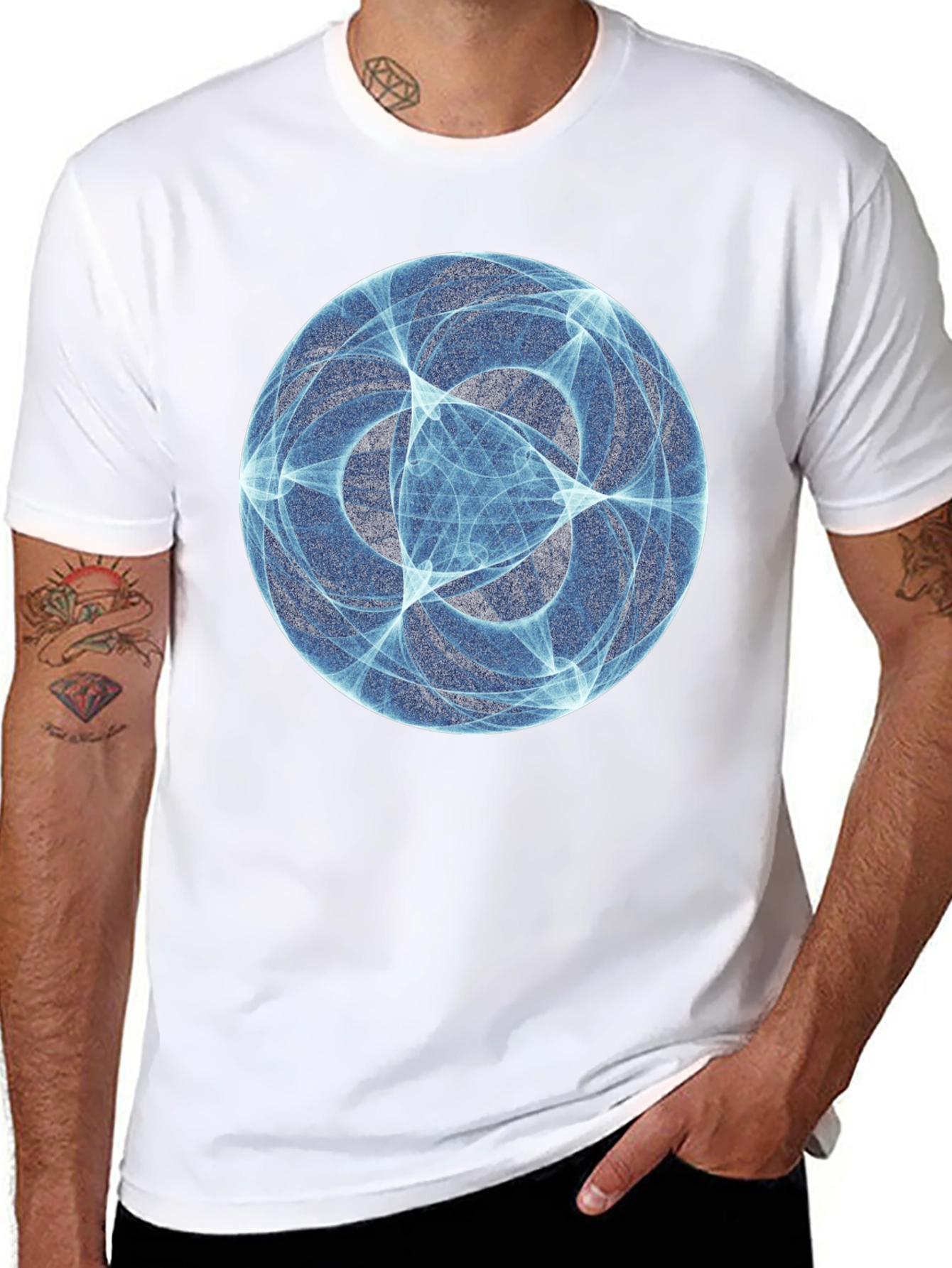 Abstract Blue Orb Graphic Black T-Shirt