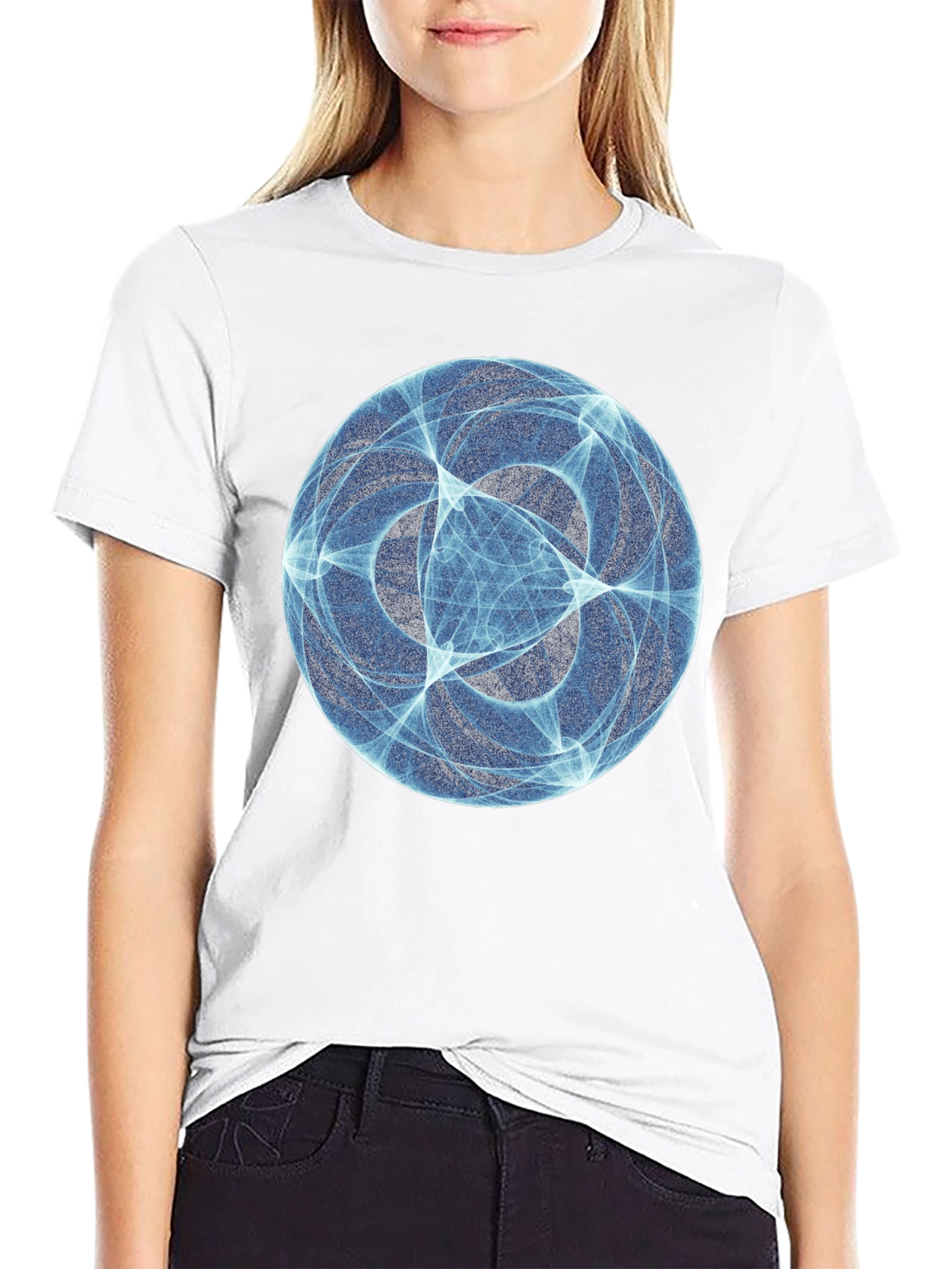 Abstract Blue Orb Graphic Black T-Shirt