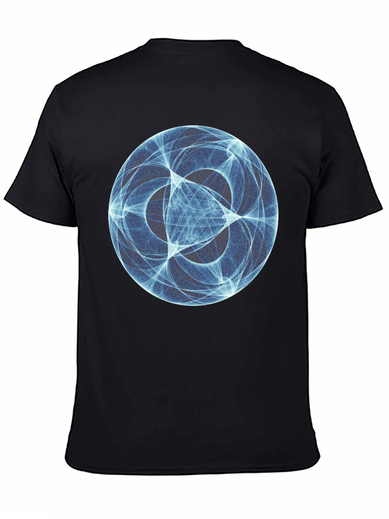 Abstract Blue Orb Graphic Black T-Shirt