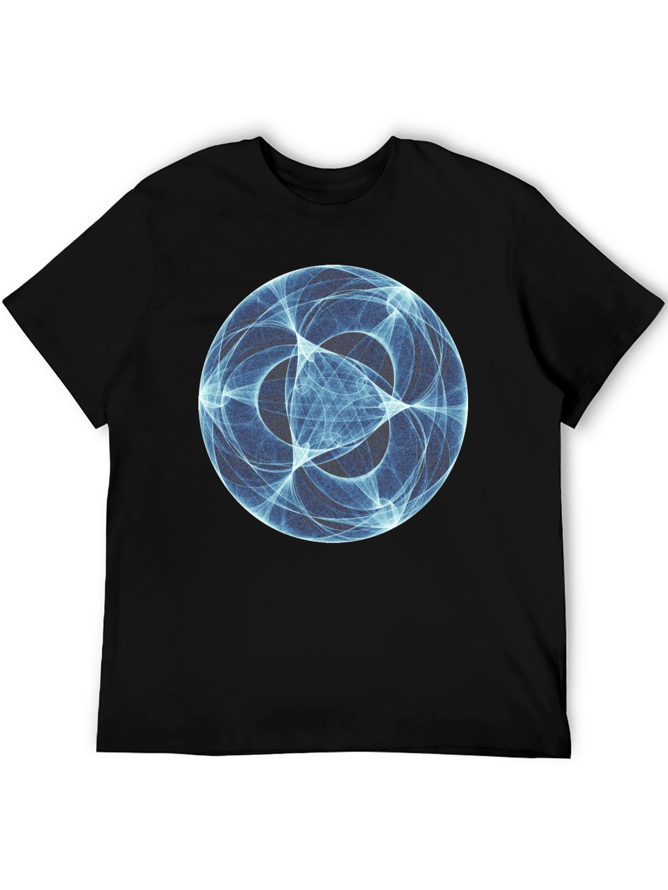 Abstract Blue Orb Graphic Black T-Shirt