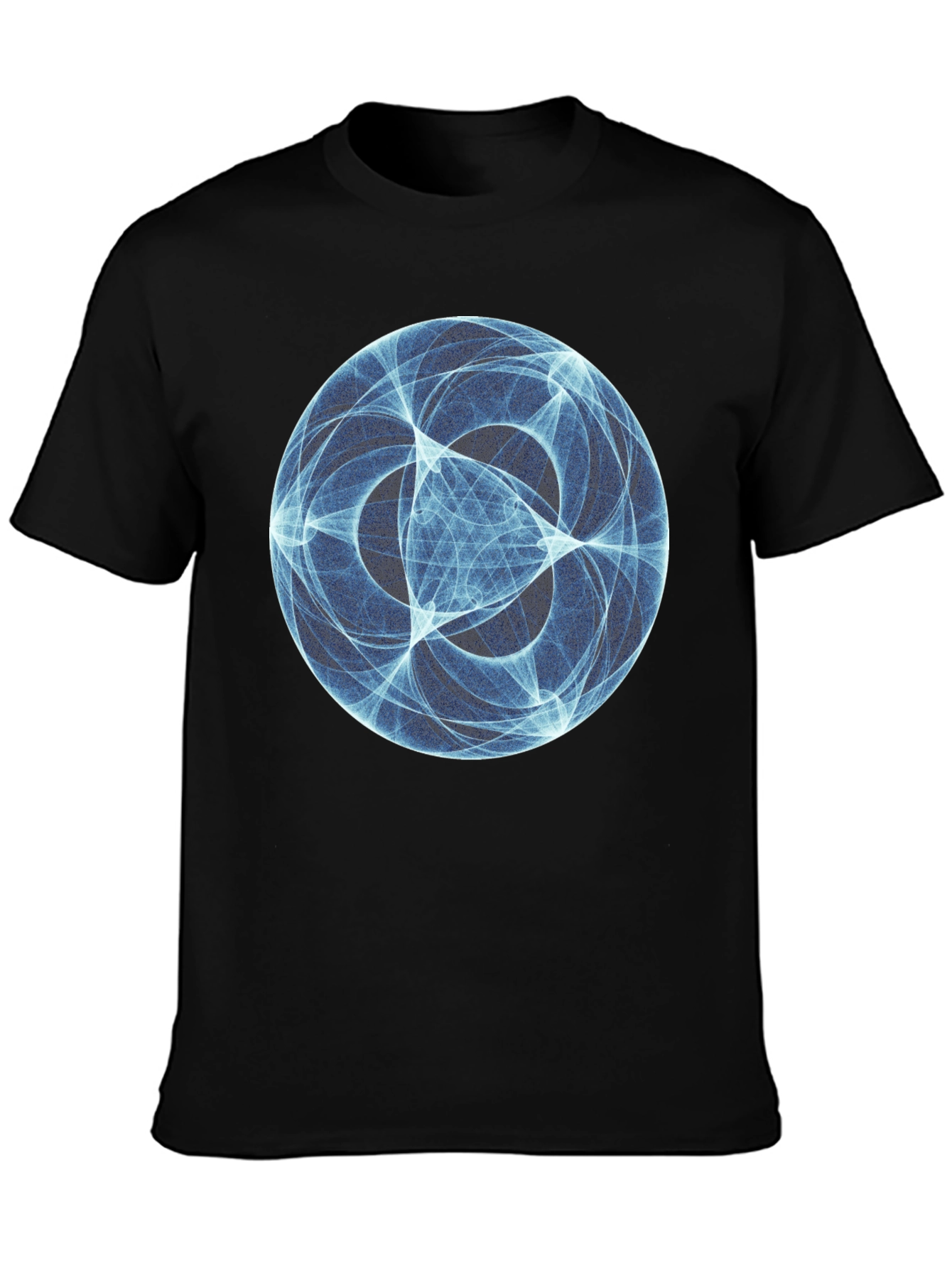 Abstract Blue Orb Graphic Black T-Shirt