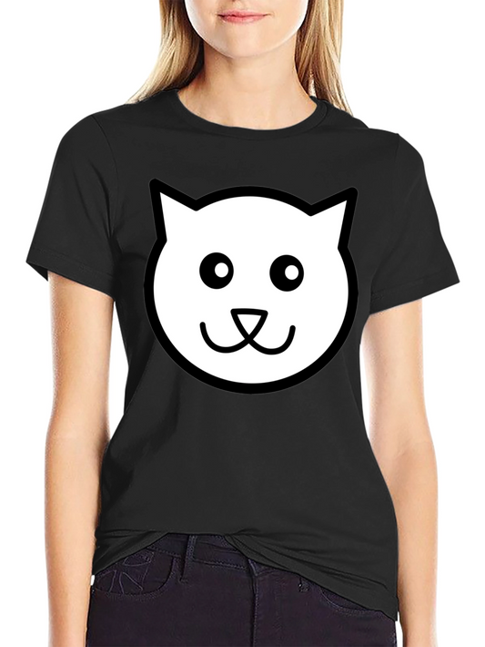 Cute Cat Face Graphic Black T-Shirt