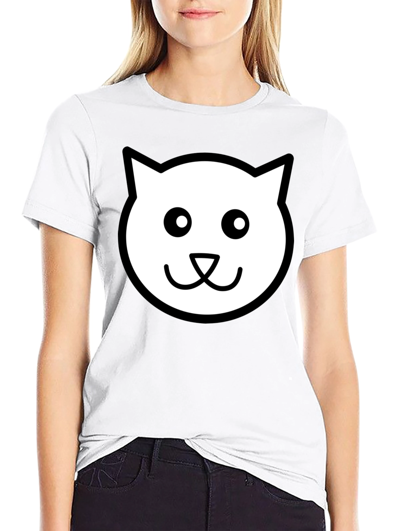 Cute Cat Face Graphic Black T-Shirt