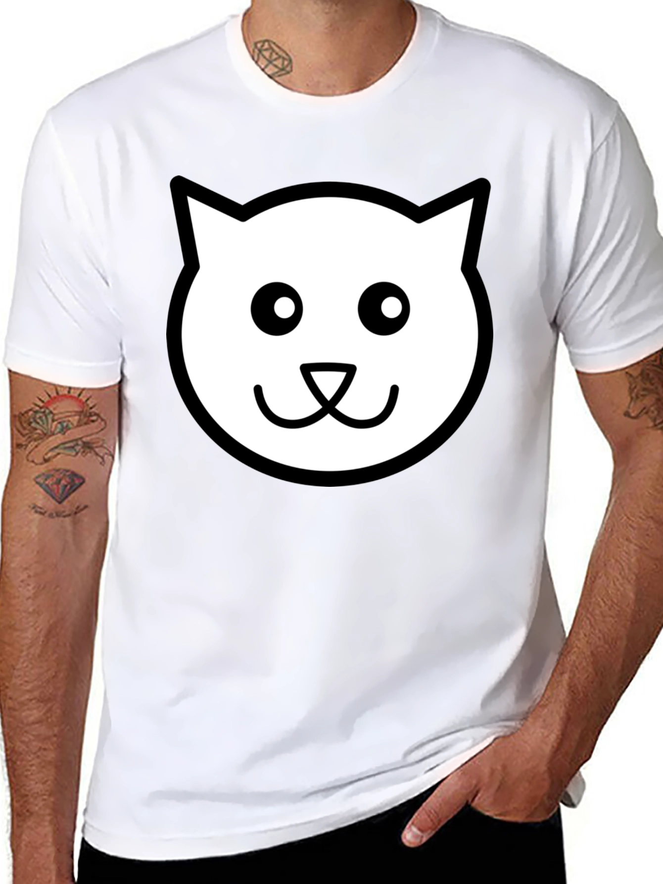 Cute Cat Face Graphic Black T-Shirt