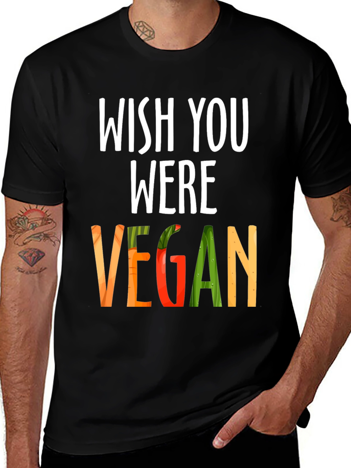 Wish You Were Vegan Graphic Tee - Black