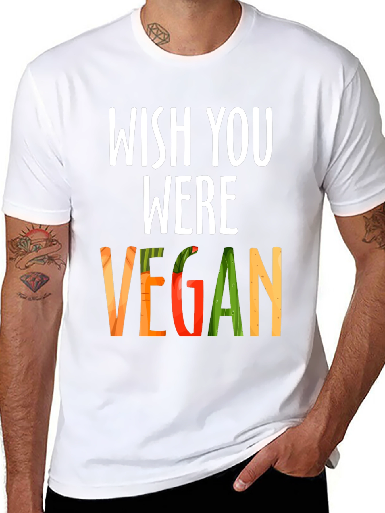 Wish You Were Vegan Graphic Tee - Black