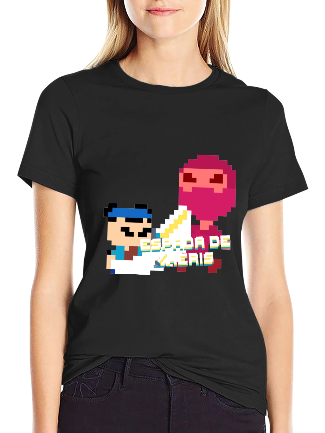 Pixel Art Ninja Graphic Tee - Black