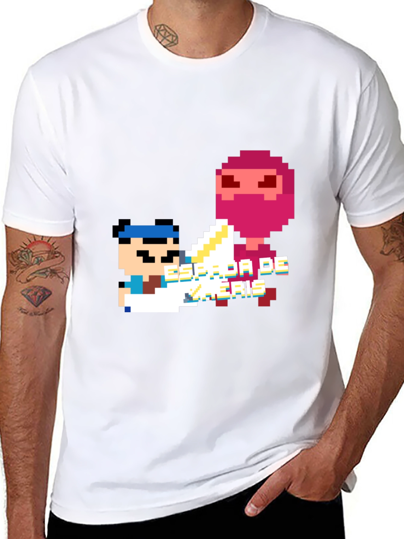 Pixel Art Ninja Graphic Tee - Black