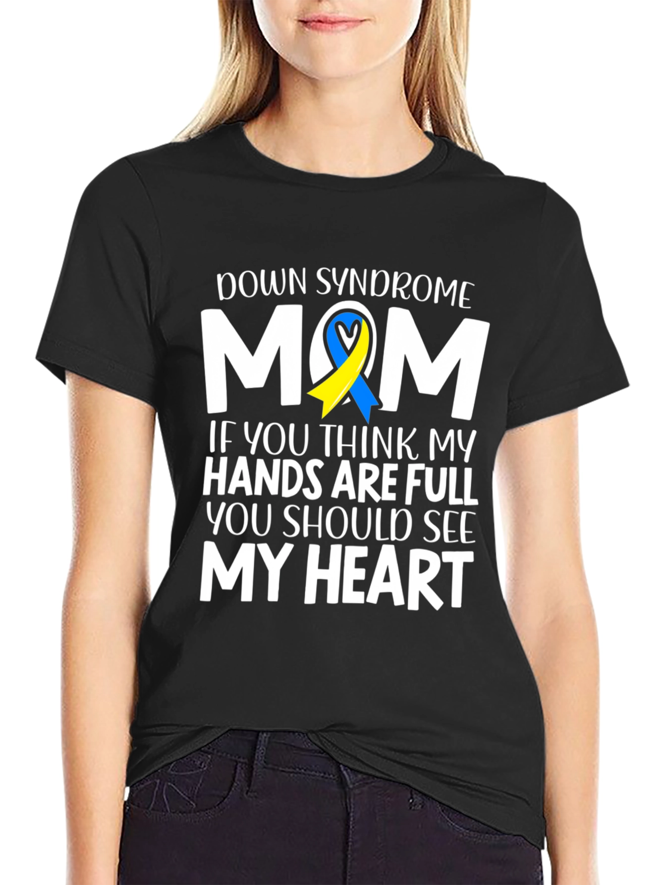 Down Syndrome Mom T-Shirt - Hands Full Heart Full