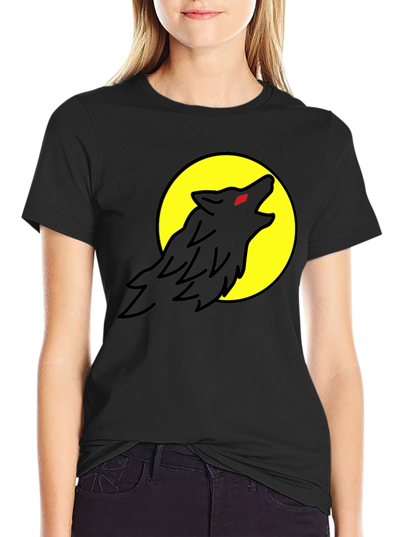 Wolf Howling at Moon Graphic Tee - Black