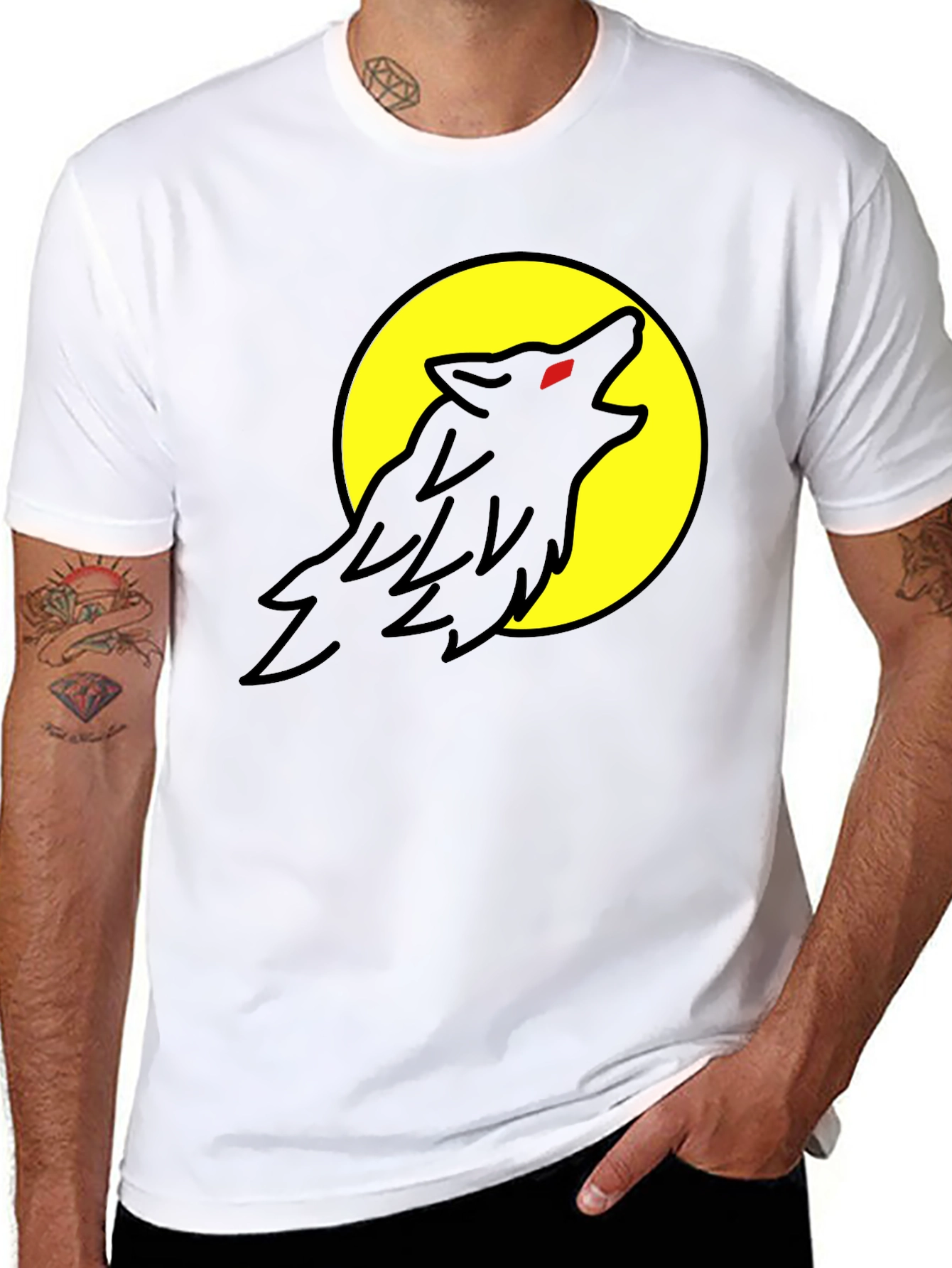 Wolf Howling at Moon Graphic Tee - Black
