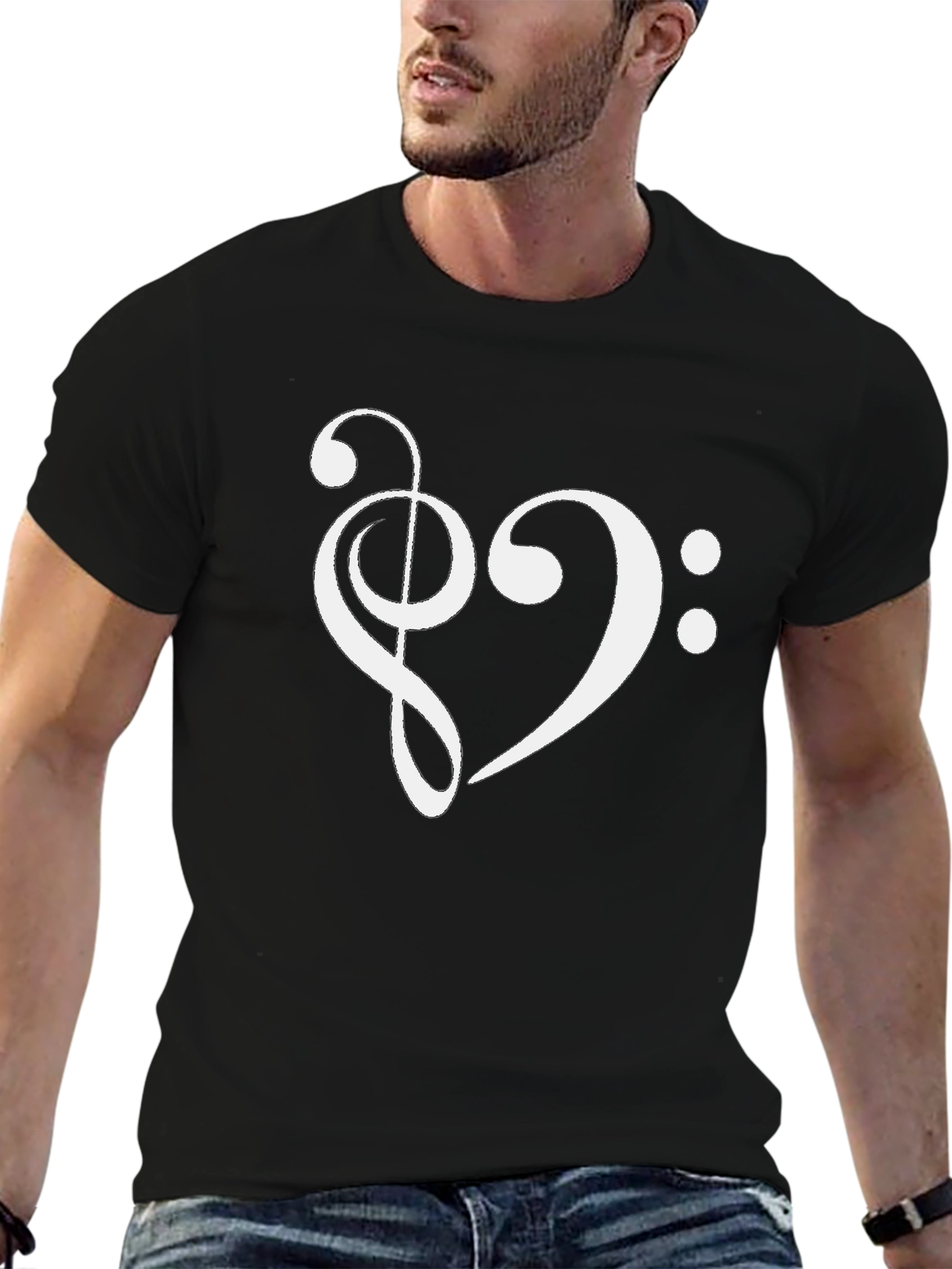 Musical Heart T-Shirt - Treble & Bass Clef Design