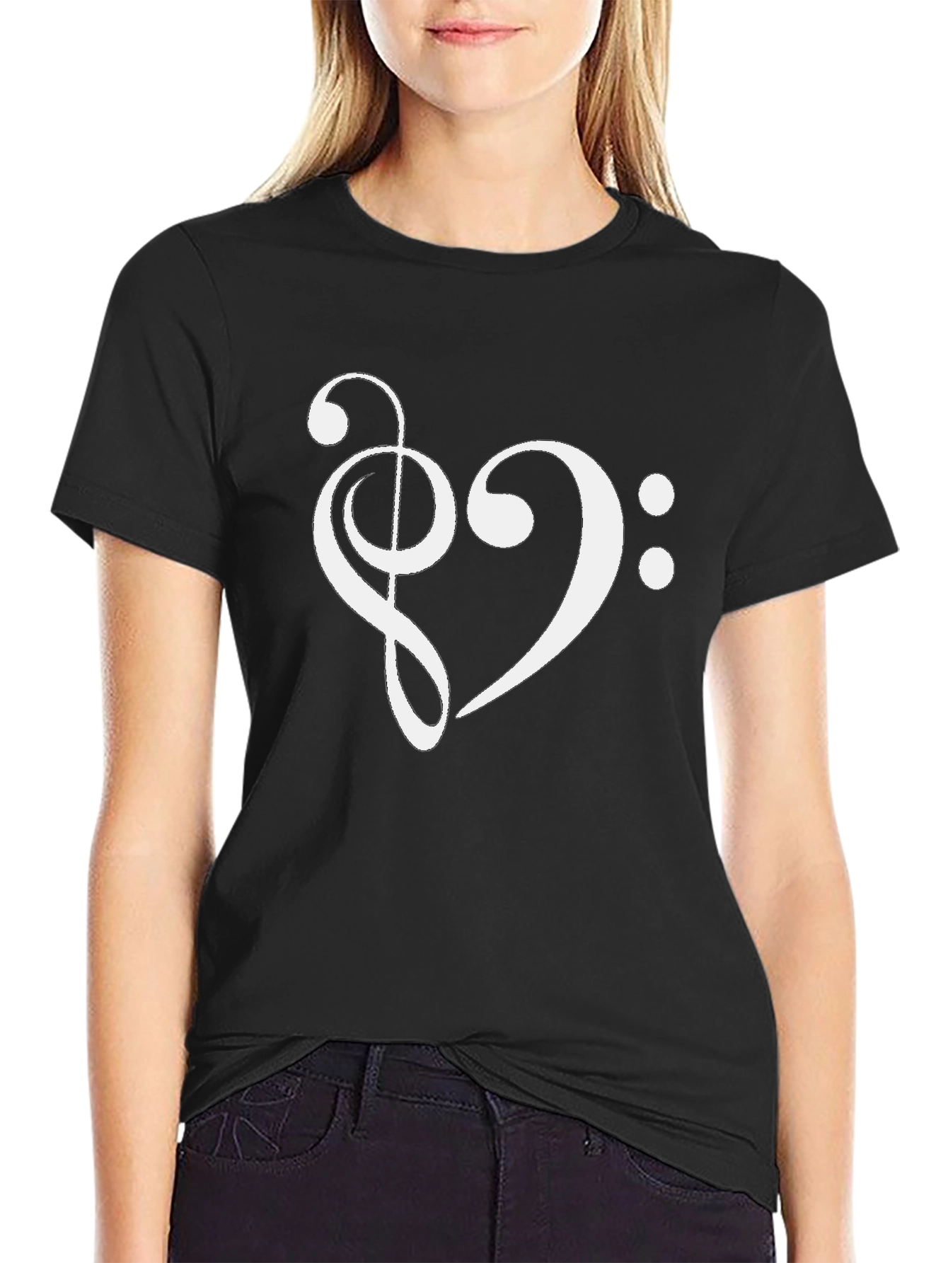 Musical Heart T-Shirt - Treble & Bass Clef Design