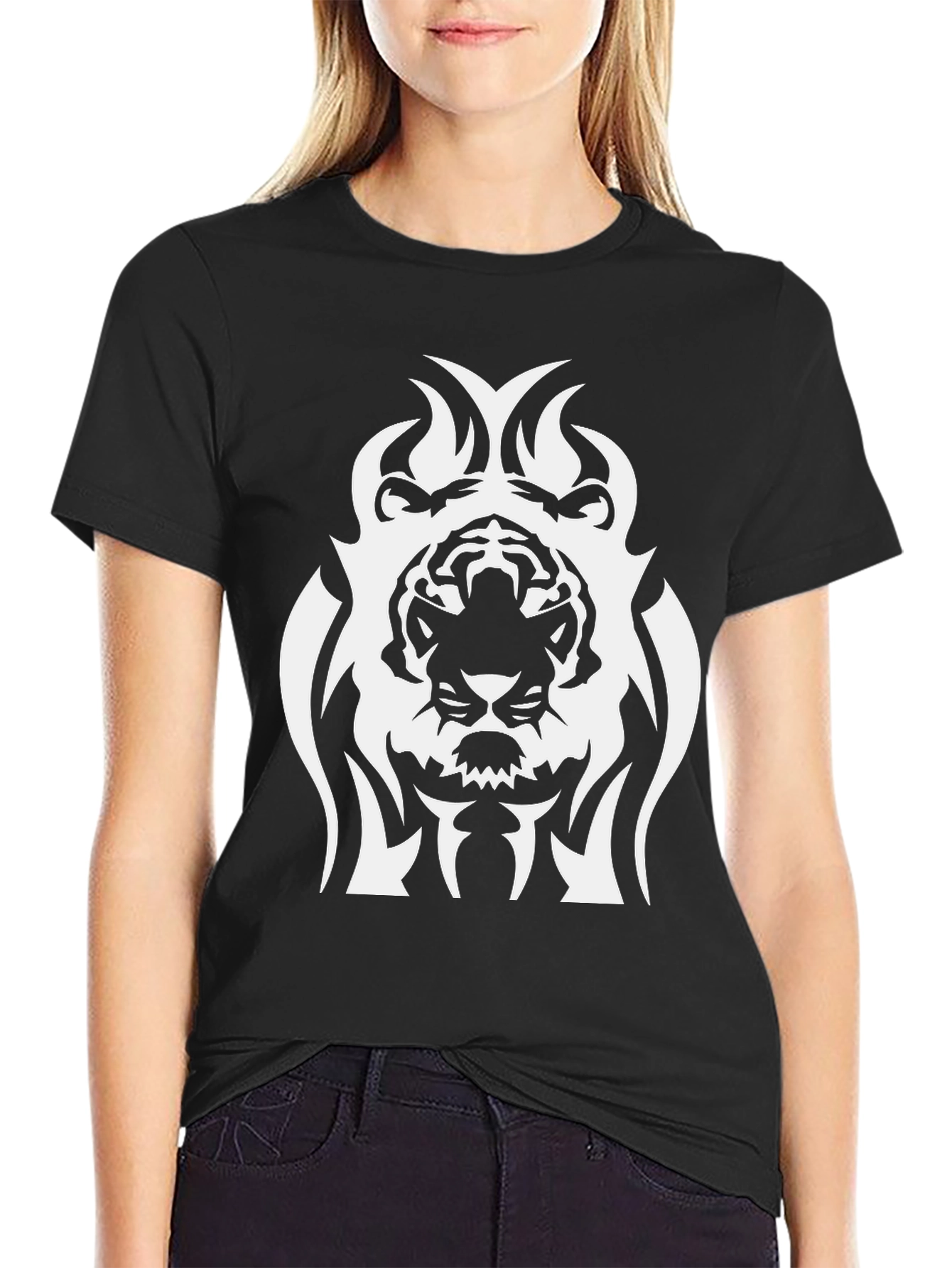 Tribal Tiger Graphic Tee - Black Cotton