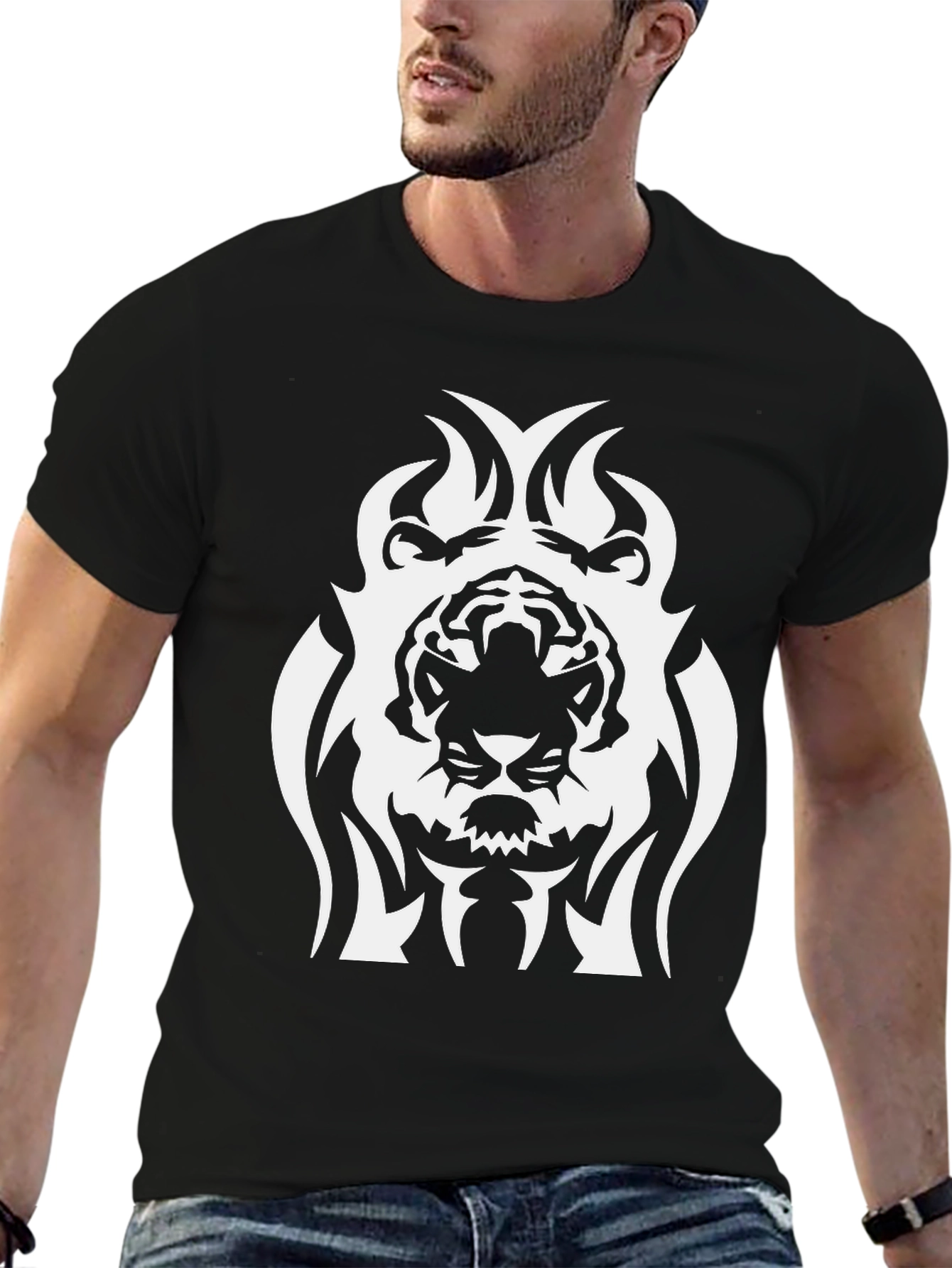 Tribal Tiger Graphic Tee - Black Cotton