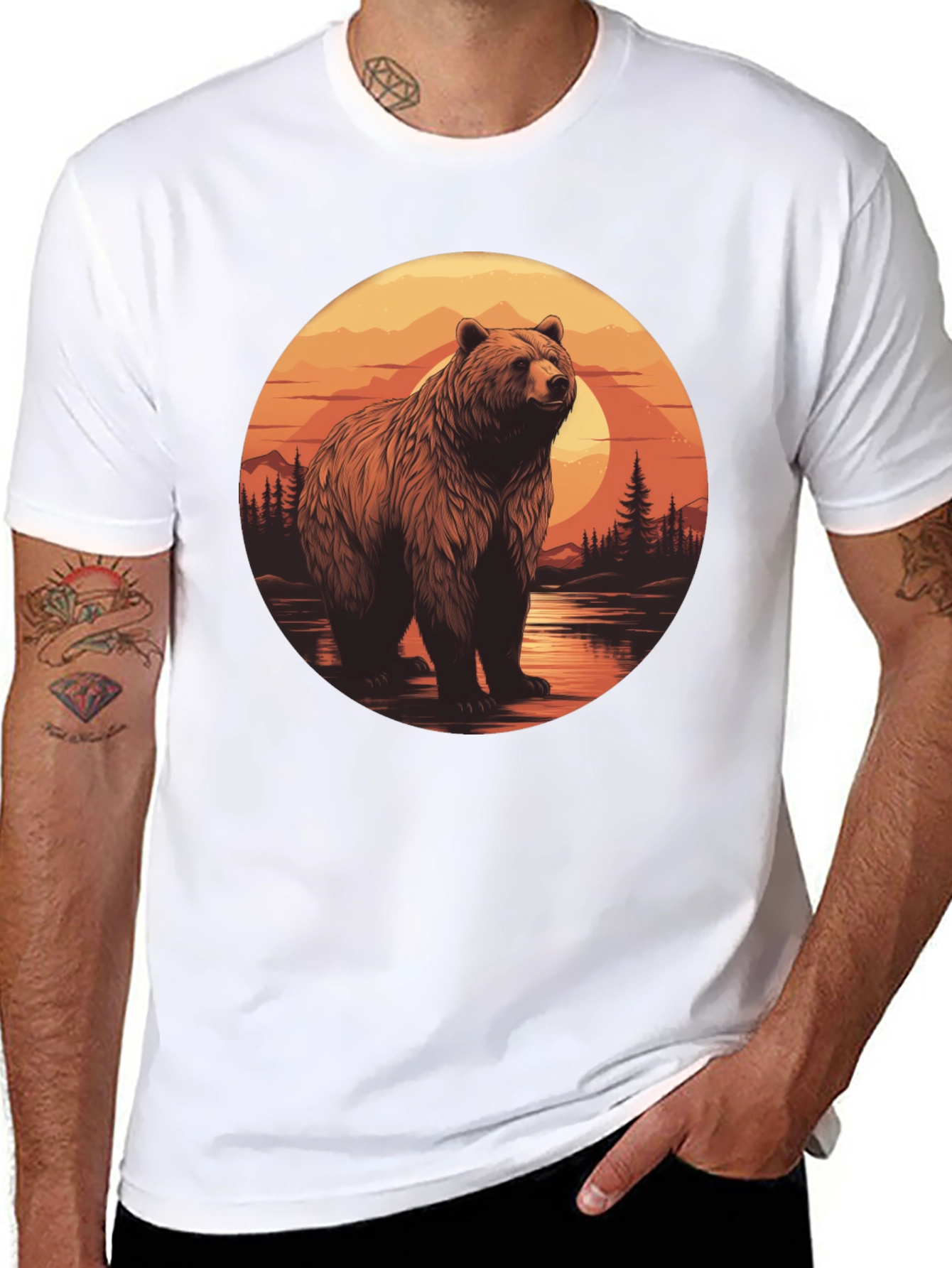 Grizzly Bear Sunset Graphic T-Shirt