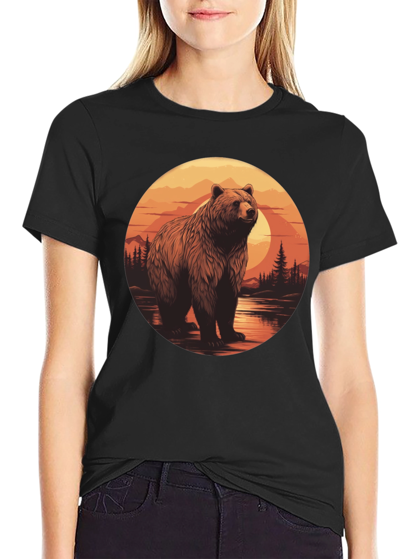 Grizzly Bear Sunset Graphic T-Shirt
